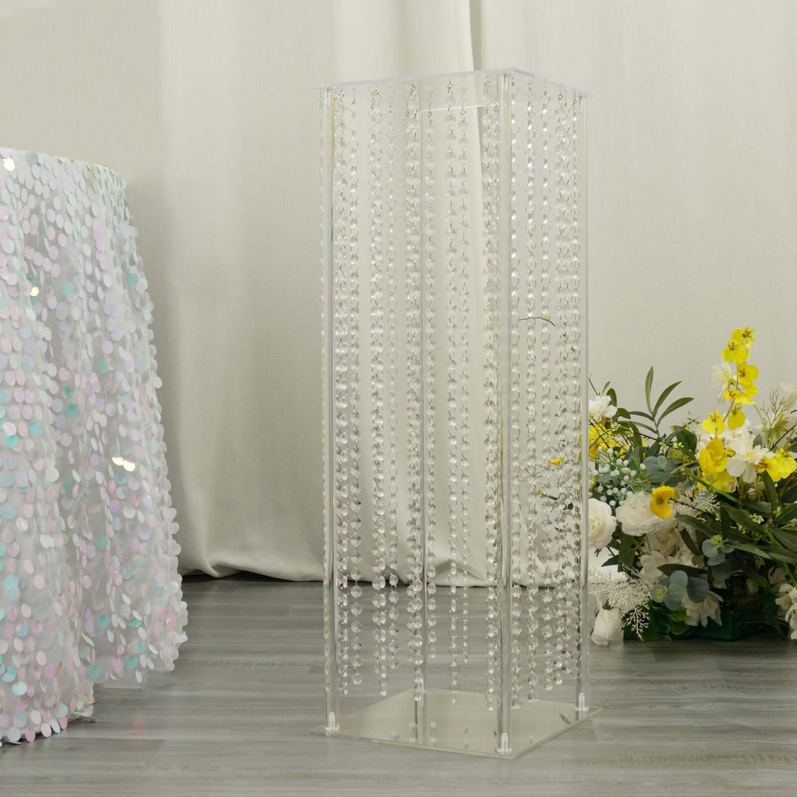 Acrylic Flower Pedestal Vase Pillar Stand with Crystal Beads Clear - Stylish Wedding Floor Centerpiece 40