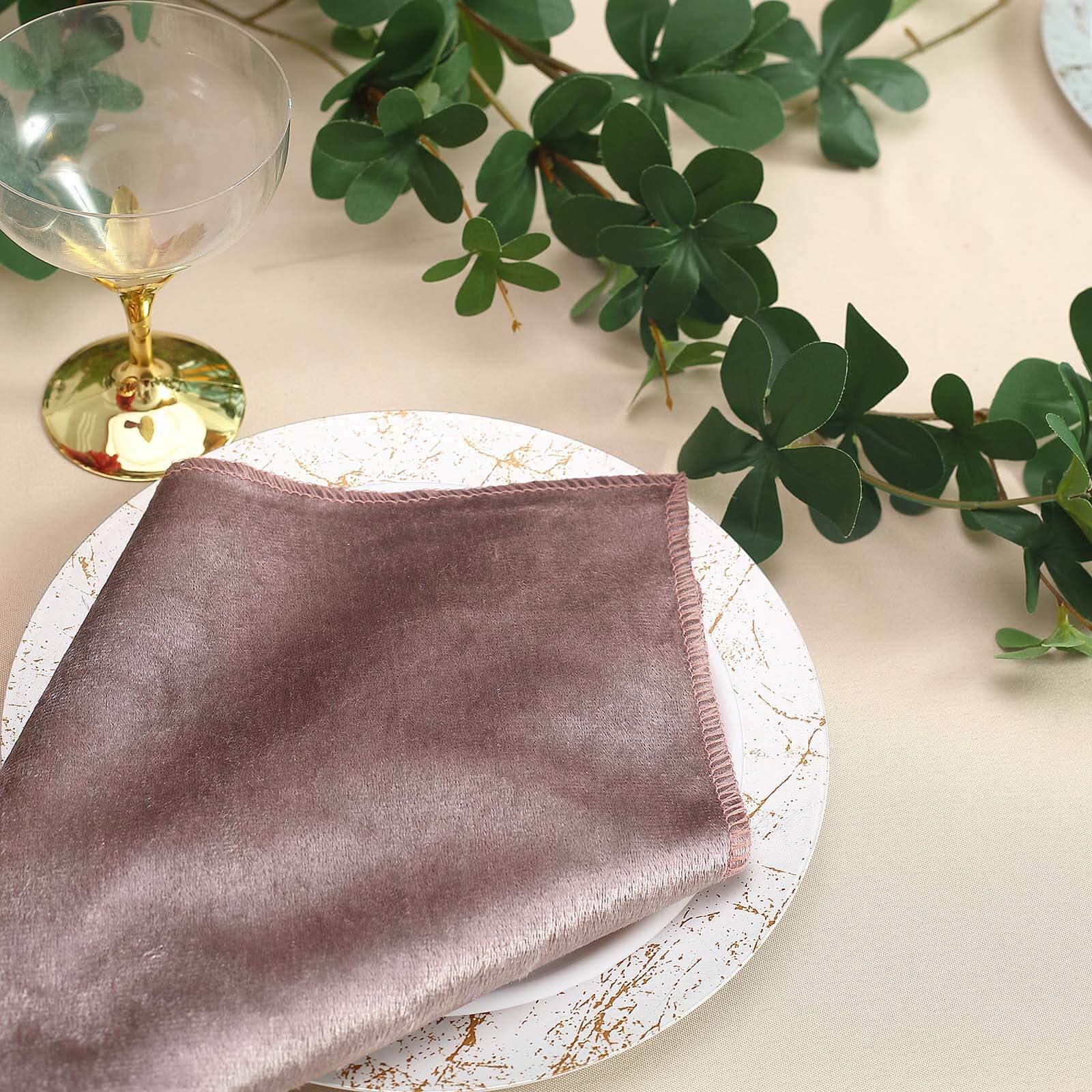 5 Pack Premium Velvet 20x20 Napkins Mauve - Soft Sheen Finish Cloth Napkins