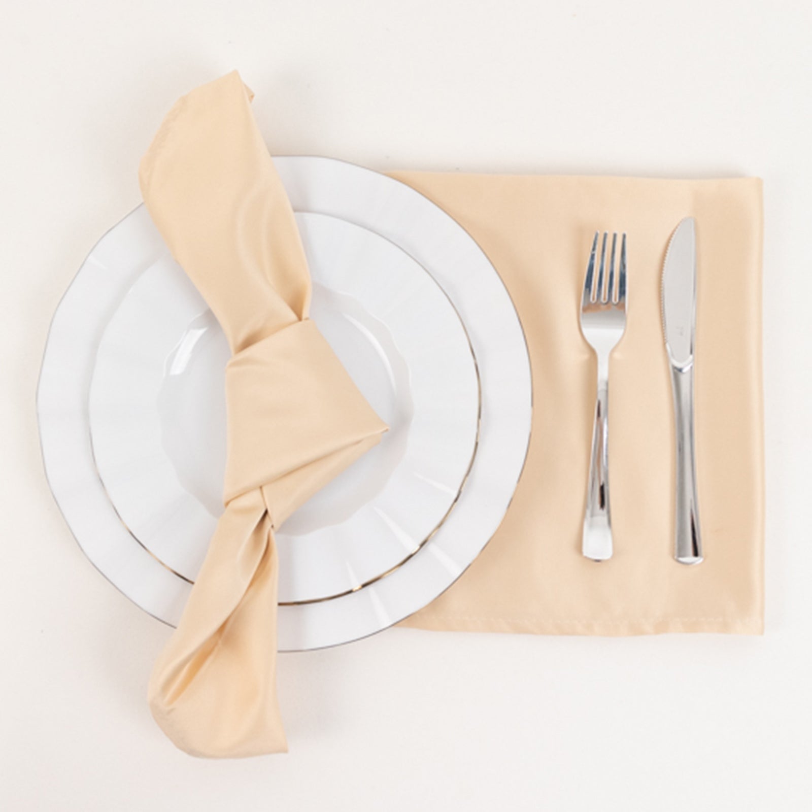 5 Pack Lamour Satin 20x20 Napkins Beige - Soft Matte Finish Dinner Napkins