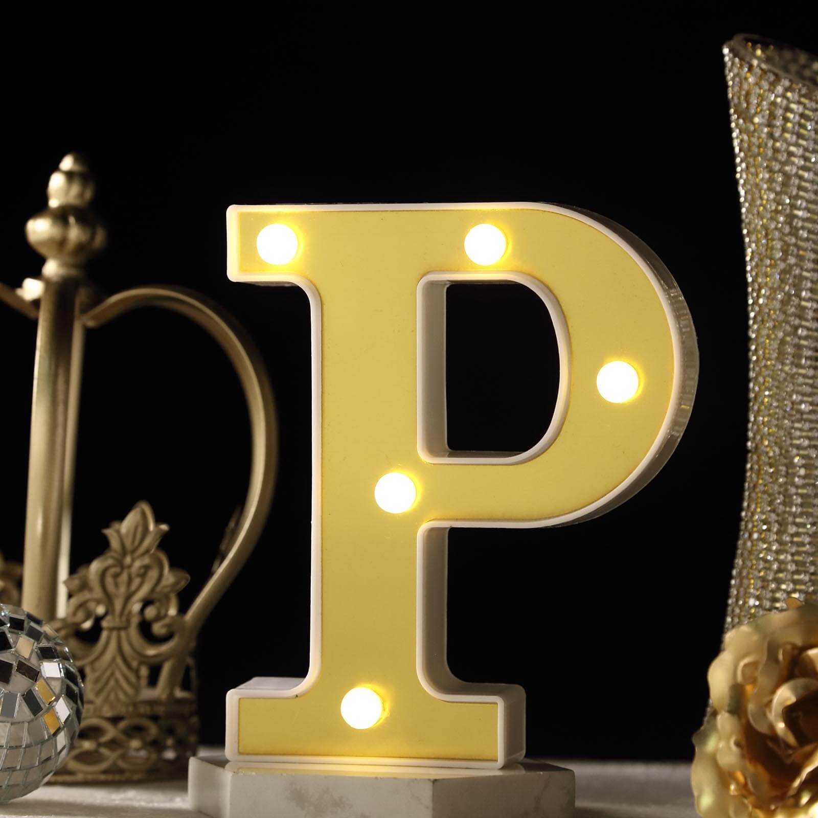 3D Marquee Letter P Warm White 5 LED Lights Gold - Chic Light-Up Decor for Events 6