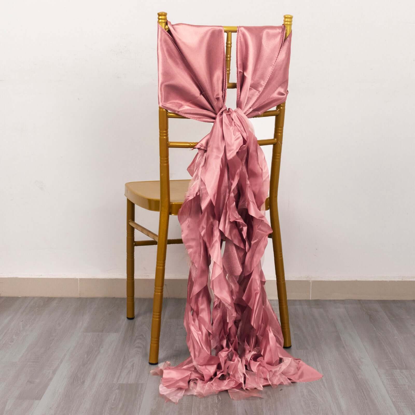 5 Pack Chiffon Satin Chair Sashes Cinnamon Rose - Easy to Install Ruffled Curly Willow