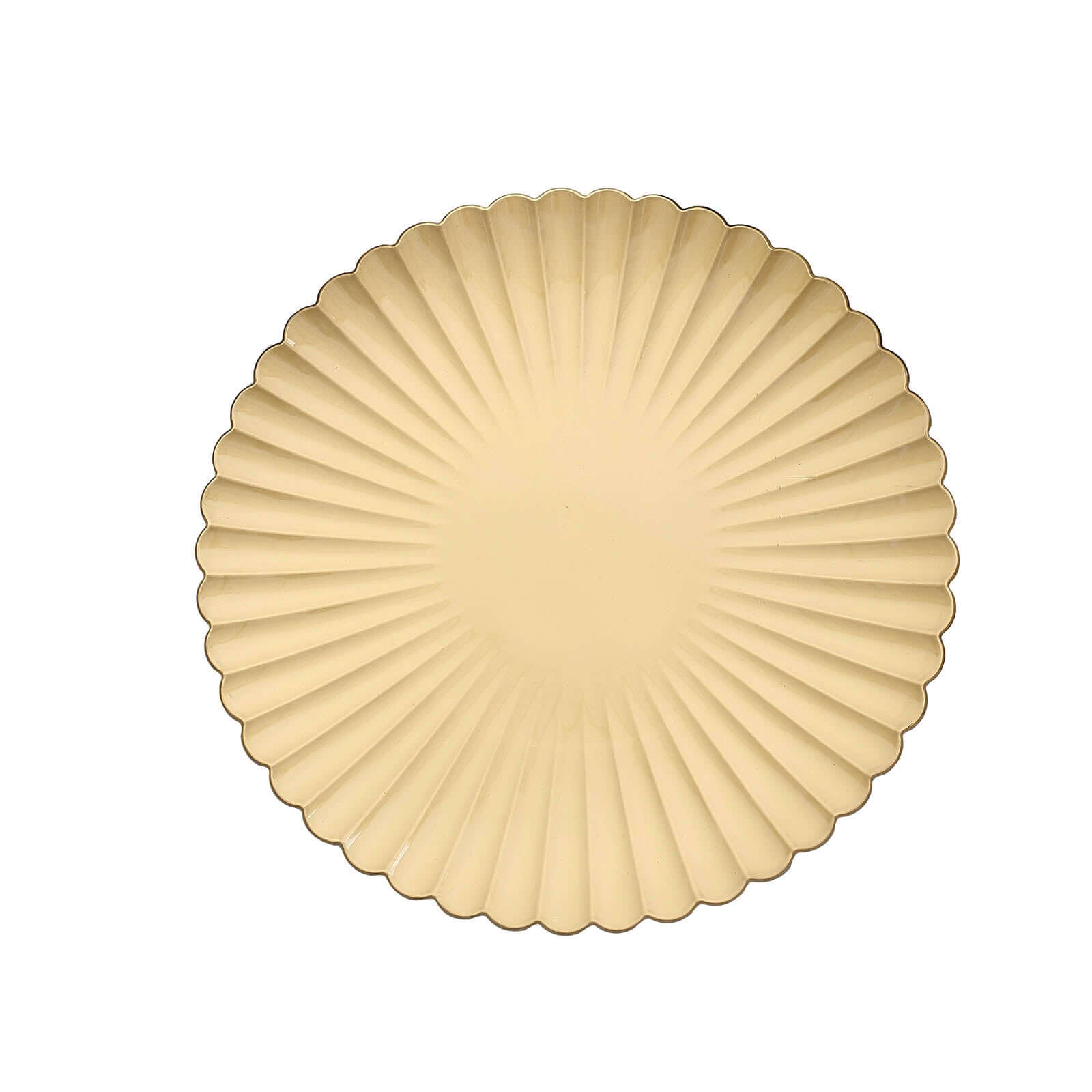 6-Pack Plastic Round Charger Plates 13 in Gold with Scalloped Shell Pattern, Coastal Inspired Disposable Charger Tableware