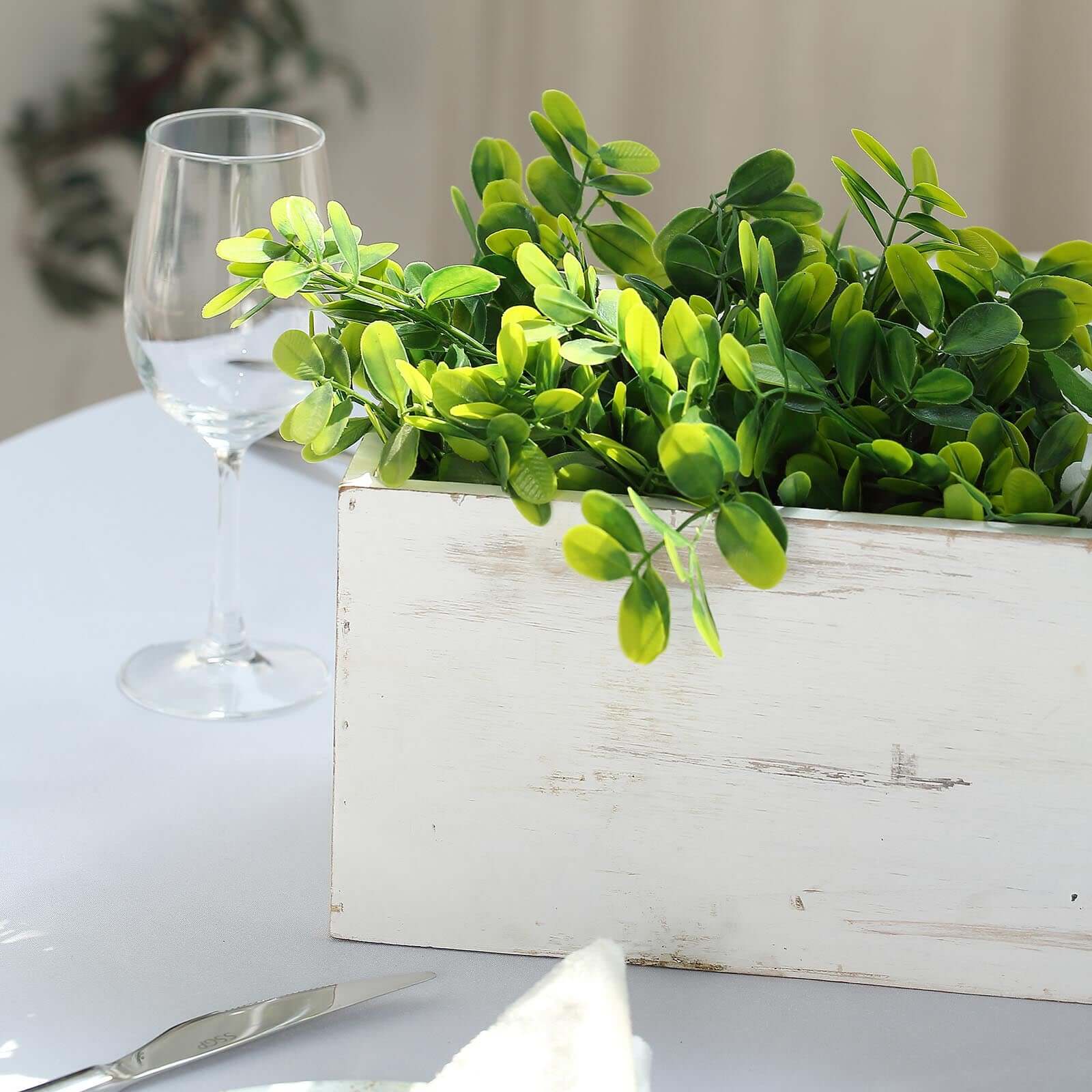 White Wood Planter Rectangular Box 30x6- Durable Decor with Removable Plastic Liner for Tables