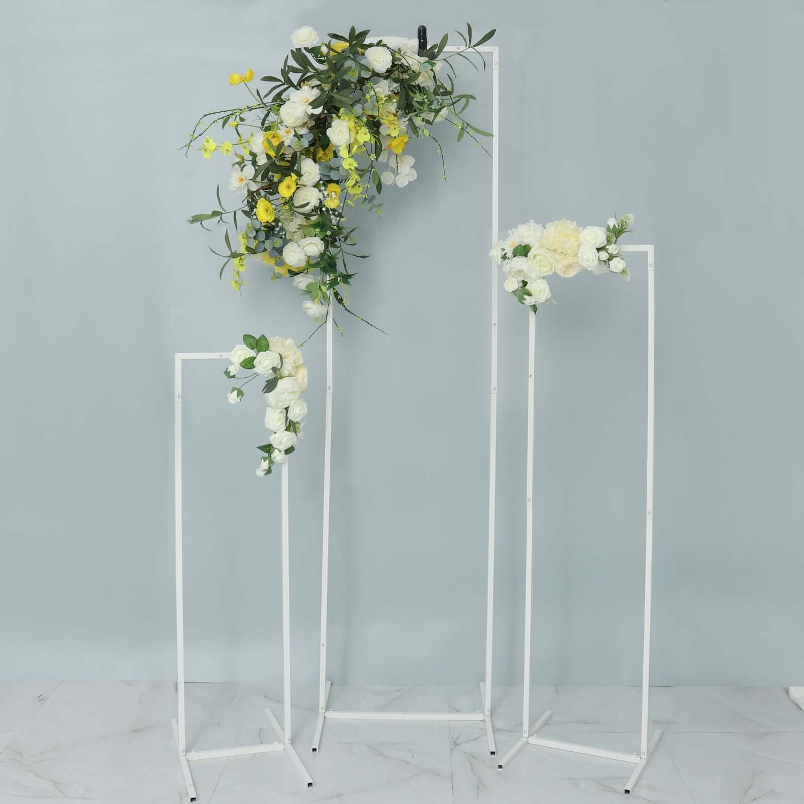 Set of 4 Wedding Arches Slim White Metal Rectangular Design Backdrop Stands - Floral Display Frames 3.6ft-6.5ft