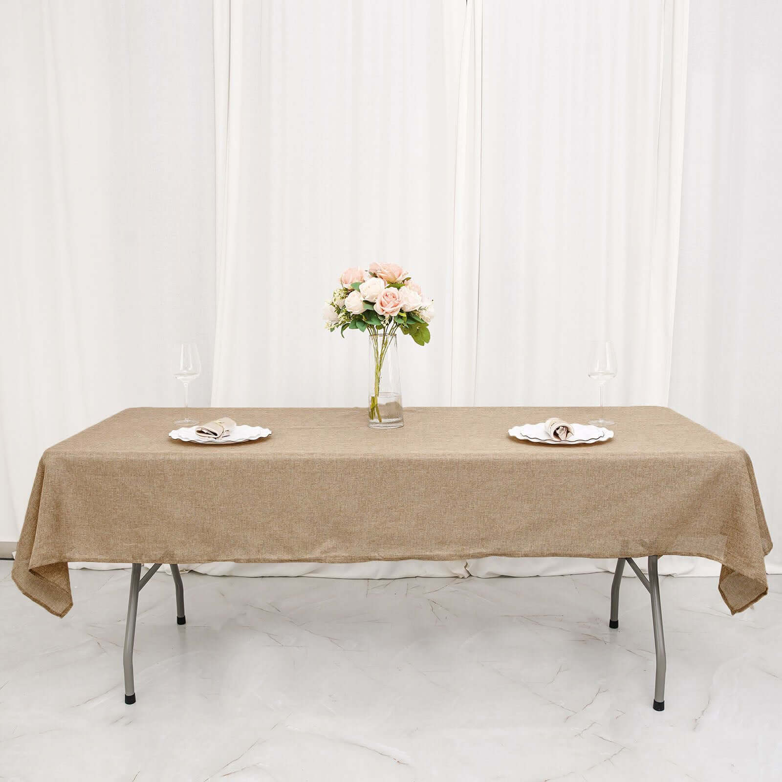 Faux Burlap Jute 54x96 Rectangle Tablecloth Natural - Rustic Event Table Linen