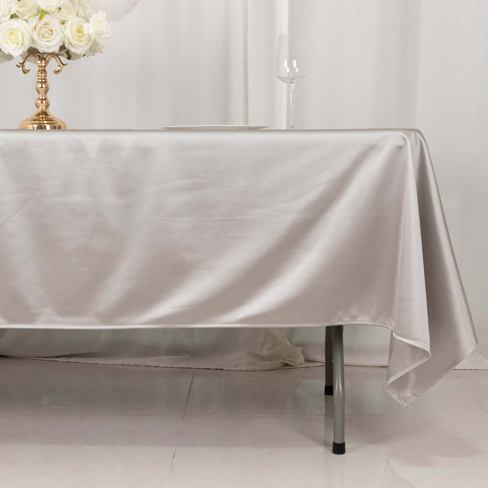 Premium Scuba Rectangular 60x102 Tablecloth Shimmering Silver - Wrinkle Free & Stain Resistant Table Cover