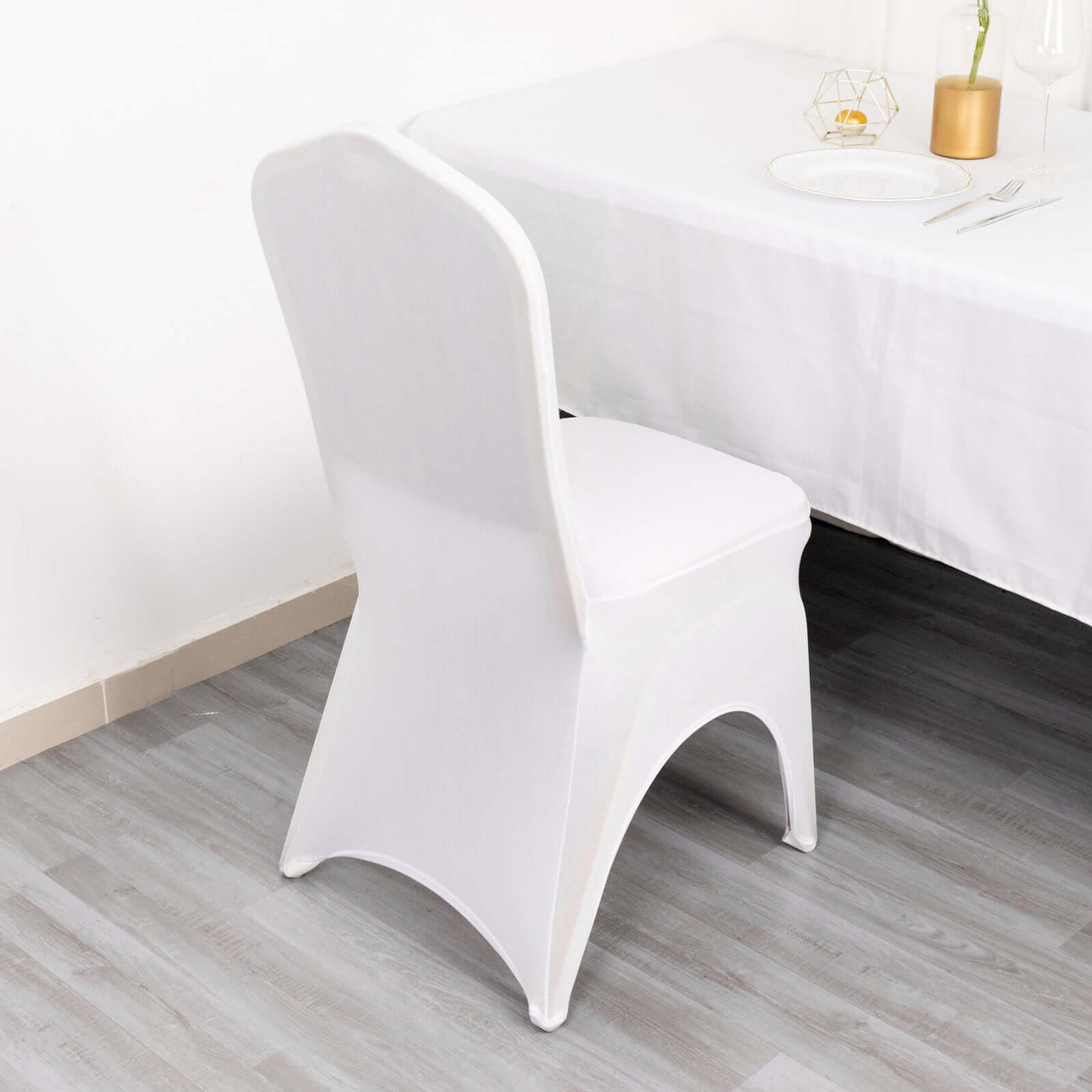 Premium Stretch Spandex Chair Cover for Banquet Chairs White - Durable Fitted 160GSM Fabric with 3-Way Open Arch & Foot Pockets