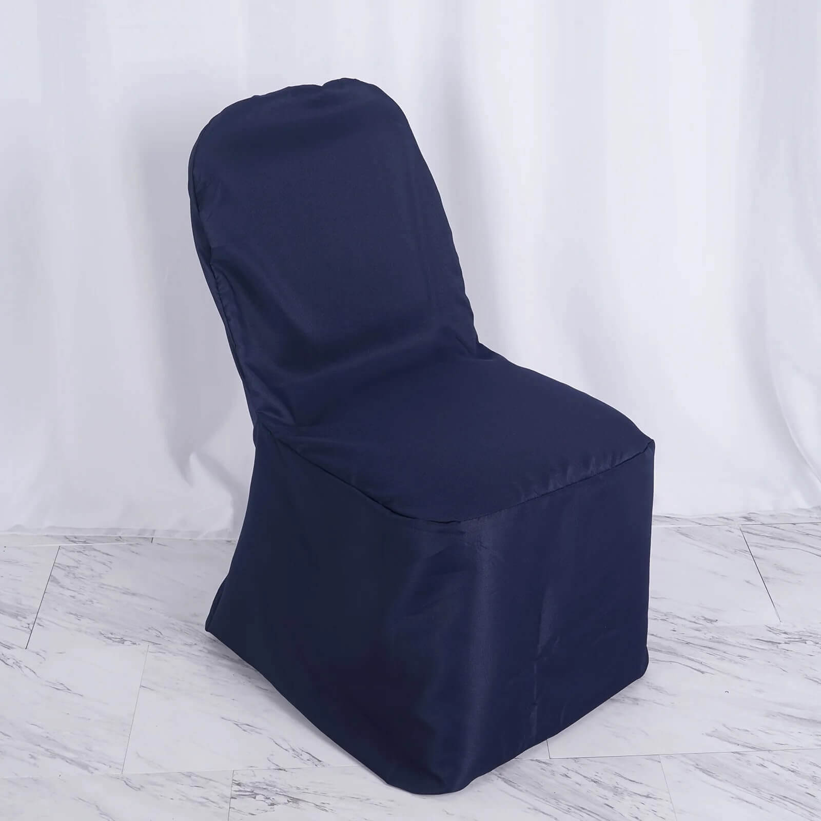 10 Pack Polyester Chair Cover for Banquet Chairs Navy Blue - Stain-Resistant Reusable Slip-On Slipcover