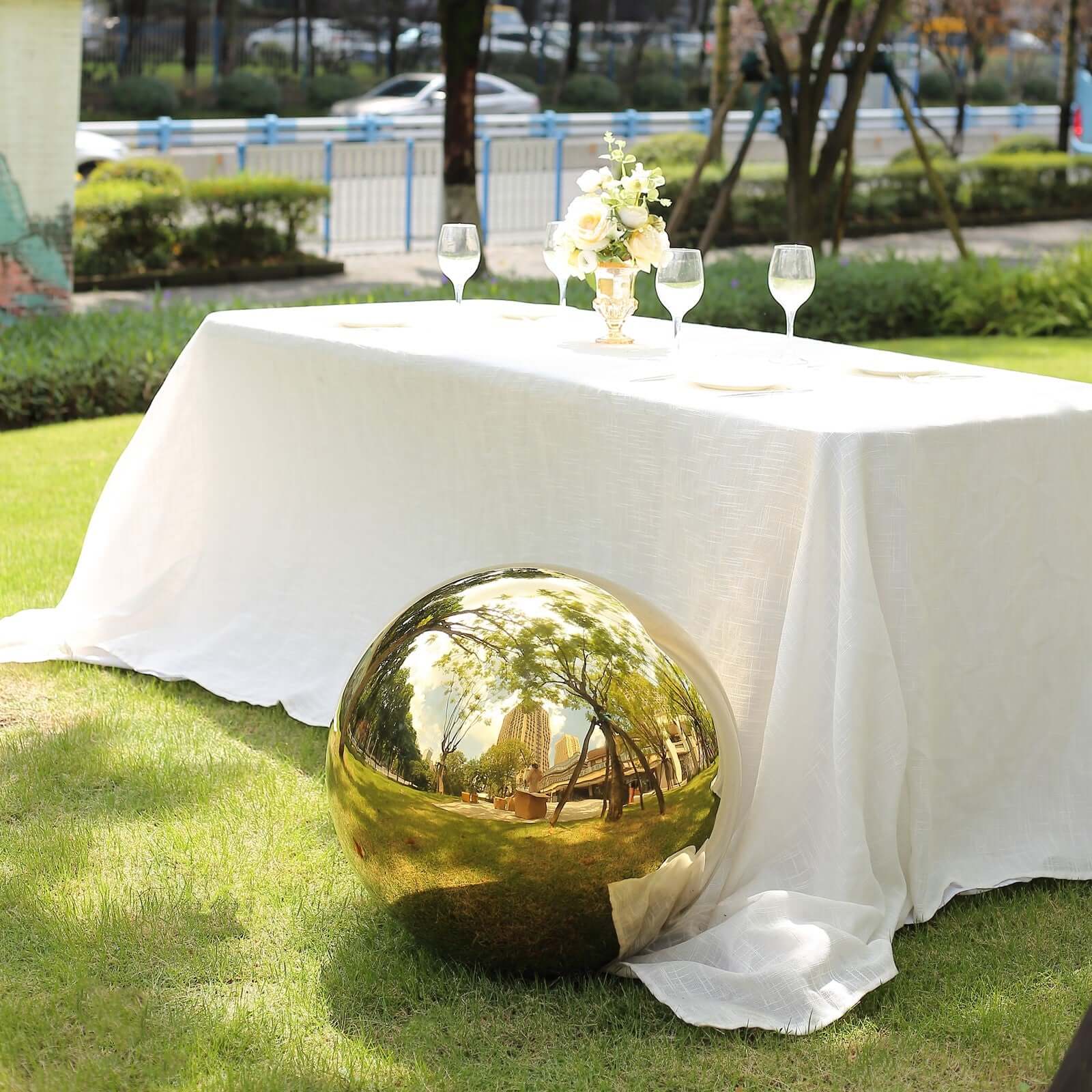 Gazing Globe Mirror Ball Reflective Hollow Stainless Steel Gold Sphere - Decorative Garden Display Ornament 22