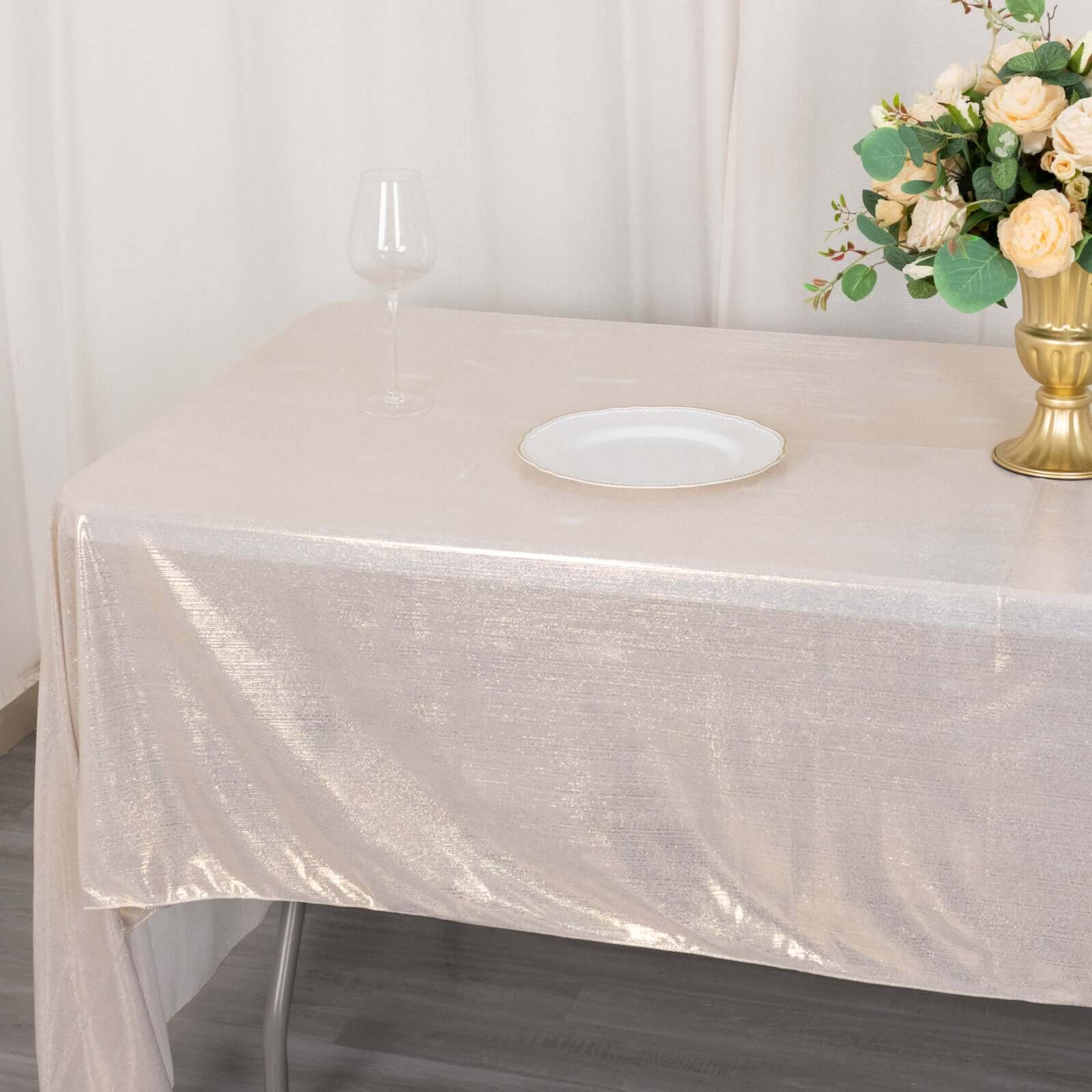 Sequin Dots Polyester 60x126 Rectangle Tablecloth Shimmering Beige - Wrinkle Free & Sparkling Table Cover