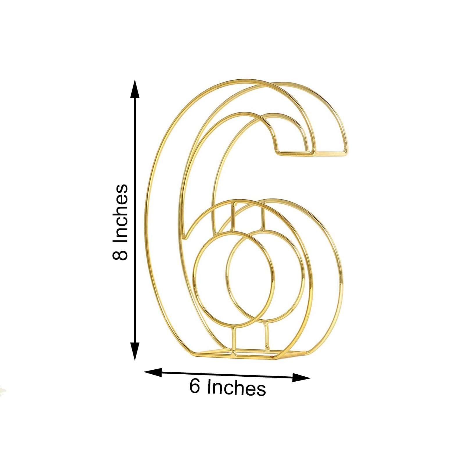 8 Tall Gold Freestanding 3D Decorative Metal Wire Numbers, Wedding Table Numbers -6