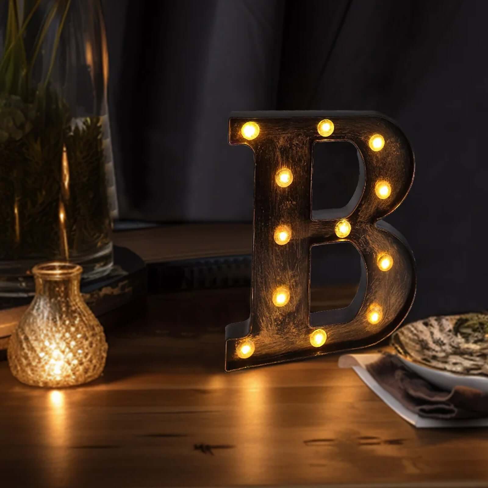 LED Marquee Letter B Industrial Style Antique Black - Light-Up Alphabet Sign for Weddings & Displays 9