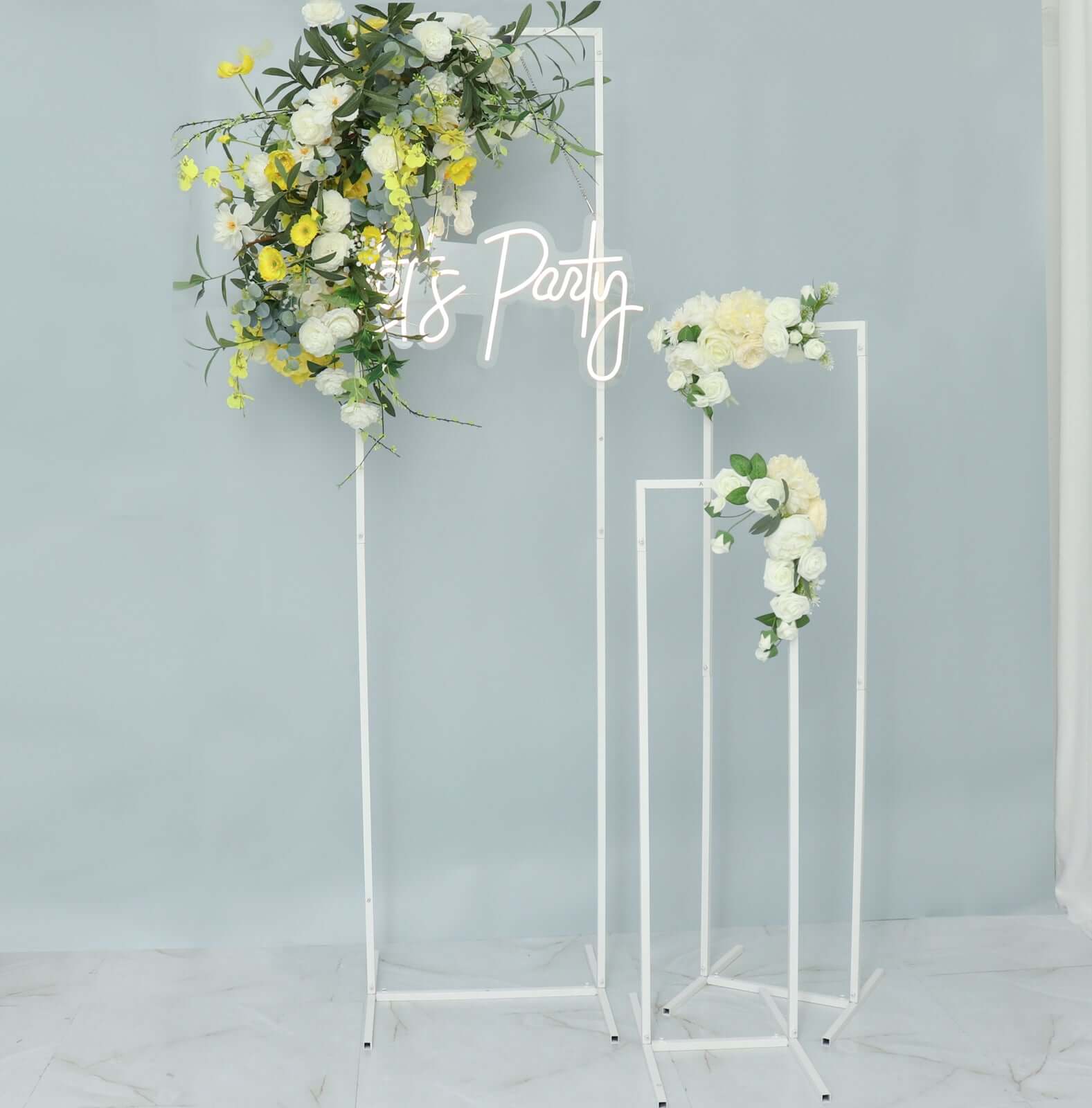 Set of 4 Wedding Arches Slim White Metal Rectangular Design Backdrop Stands - Floral Display Frames 3.6ft-6.5ft