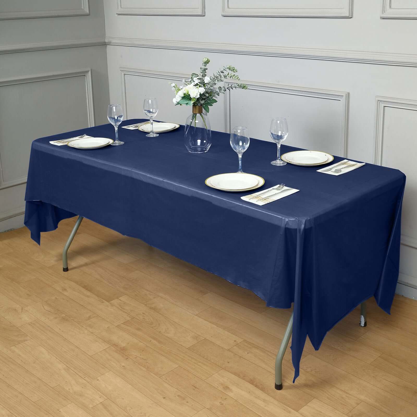 5-Pack Plastic Table Covers Navy Blue Rectangle - Reliable PVC Disposable Covers for Gatherings 54x108