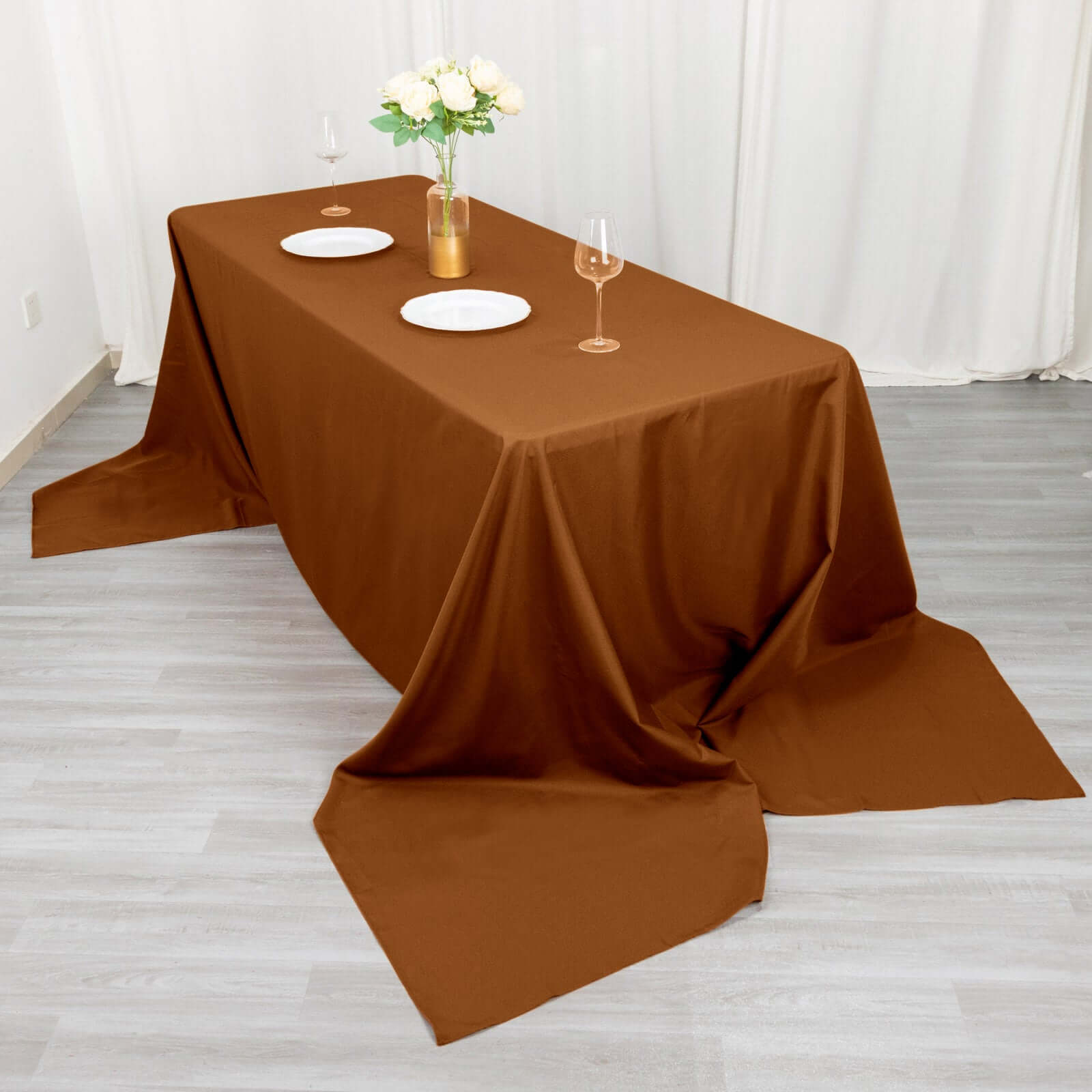 Polyester 90x156 Rectangle Tablecloth Cinnamon Brown - Seamless Wrinkle-Resistant Table Cover