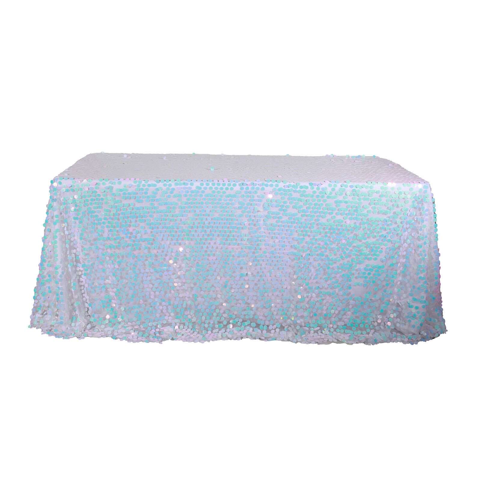 Sequin 90x132 Rectangle Tablecloth Iridescent Blue - Seamless Big Payette Table Cover