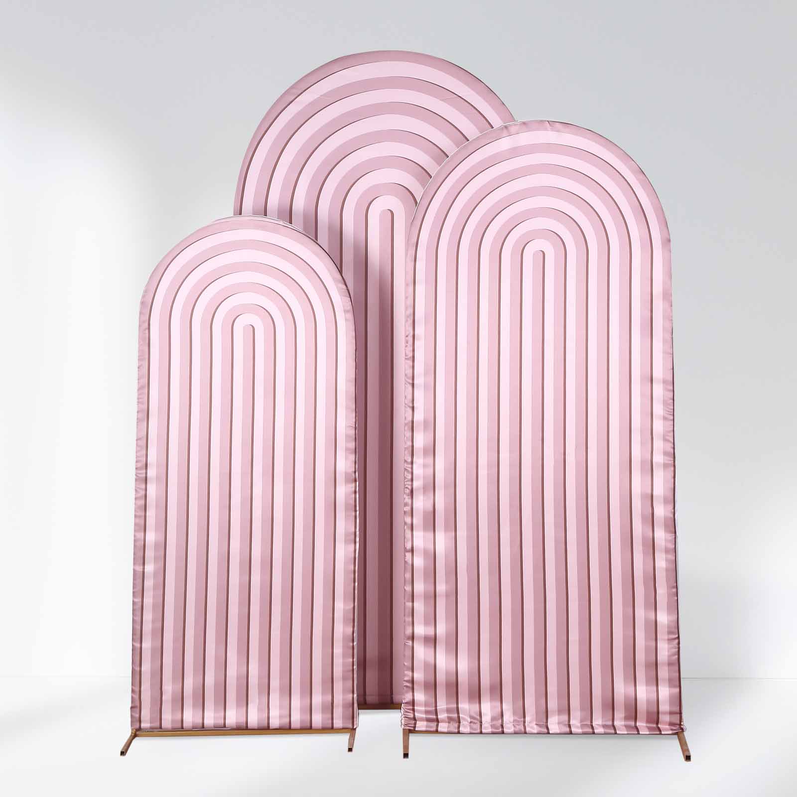 Set of 3 Dusty Rose Ripple Satin Chiara Wedding Arch Covers, Fitted Covers For Round Top Backdrop Stands - 5ft,6ft,7ft