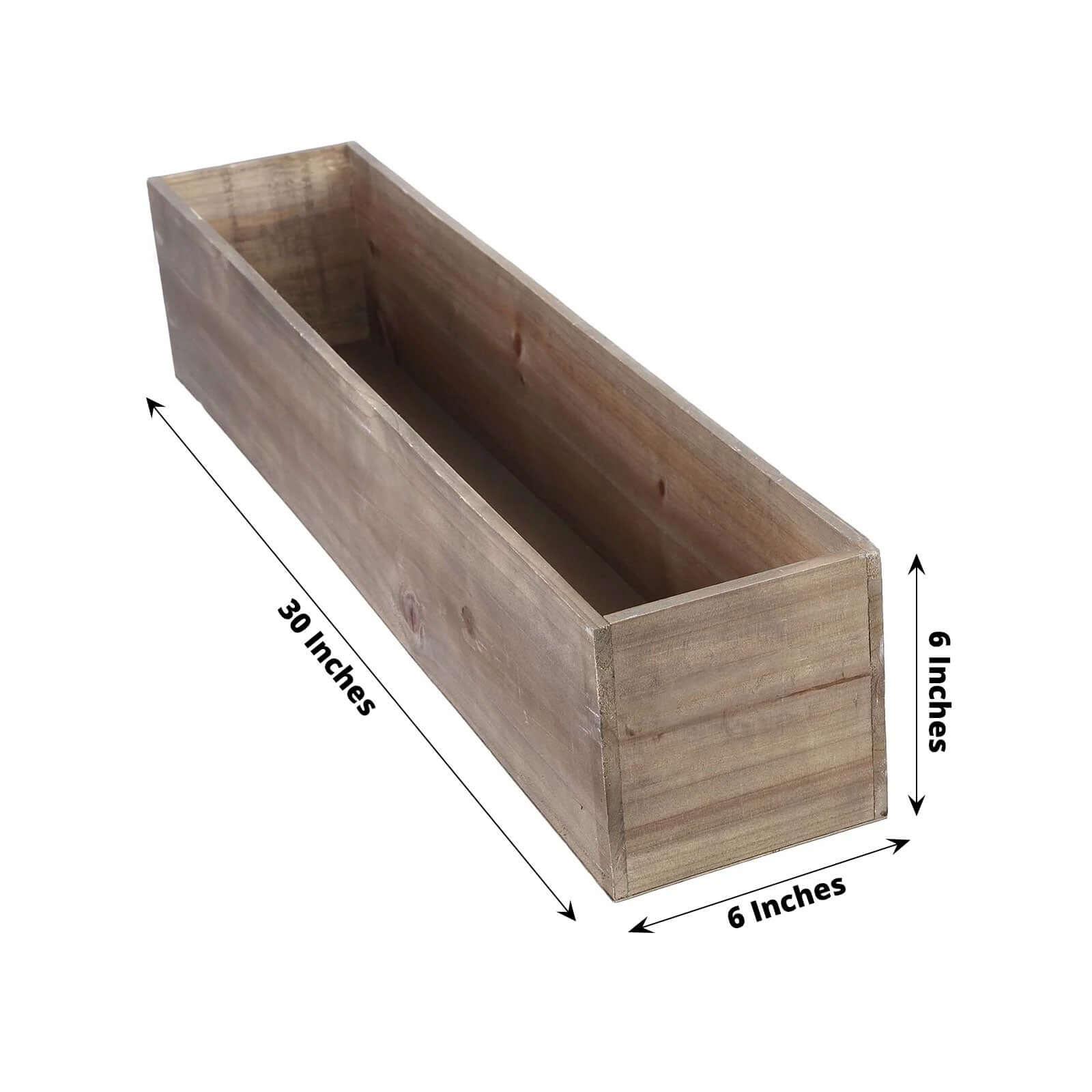 Natural Wood Planter Rectangular Box 30x6- Durable Decor with Removable Plastic Liner for Tables