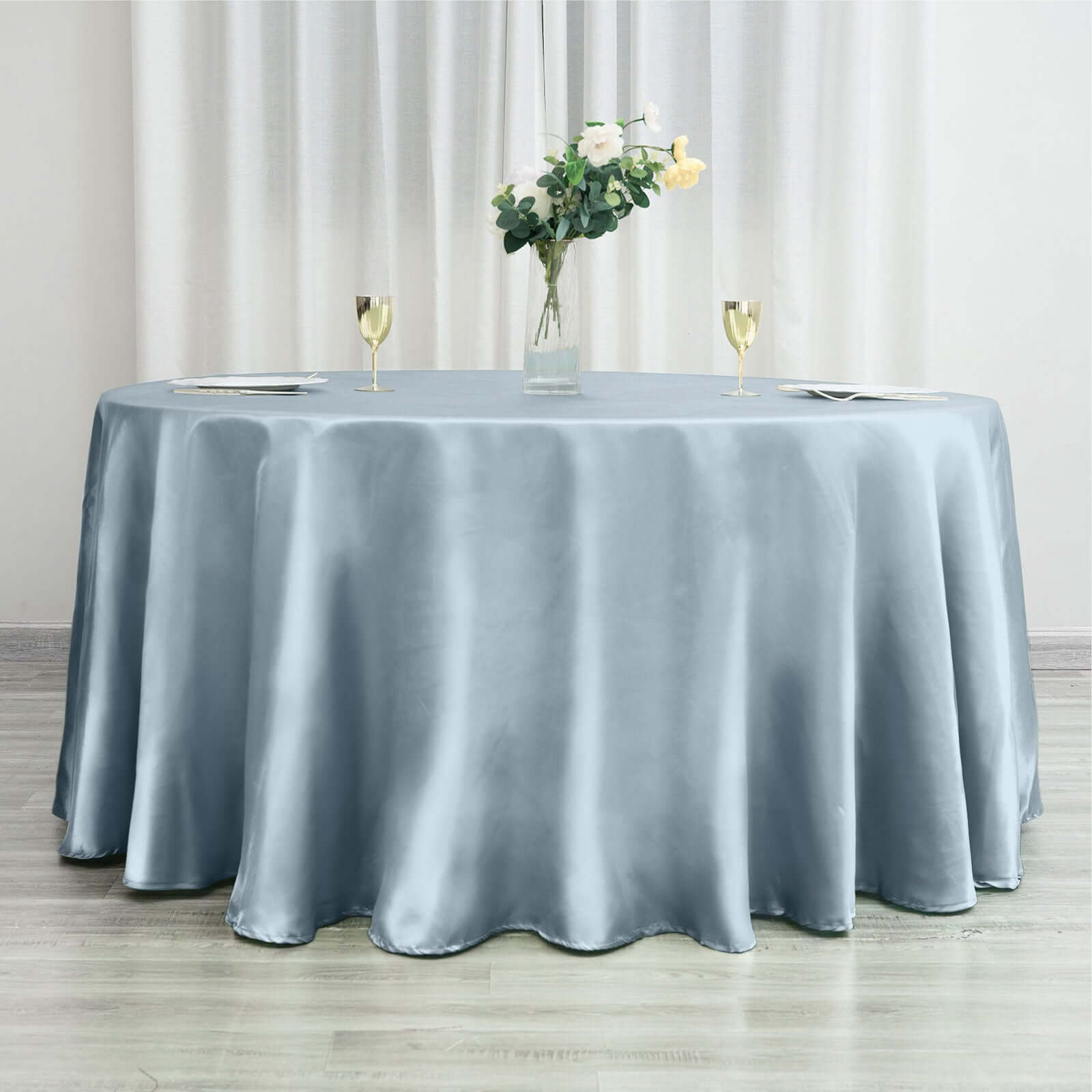 Satin 120 Round Tablecloth Dusty Blue - Stylish Seamless Table Cover