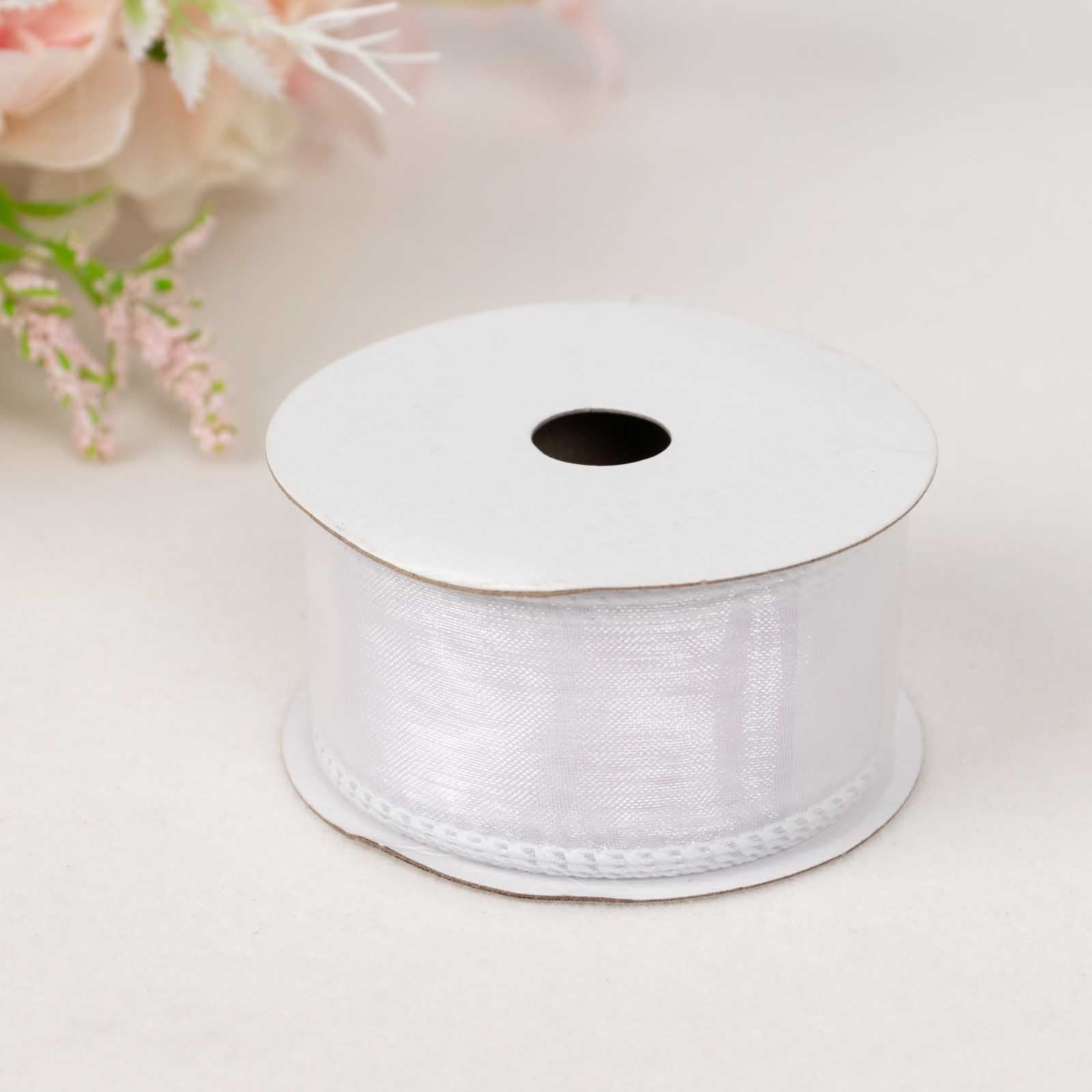 10 Yards 1.5 White Sheer Organza Wired Edge Ribbon