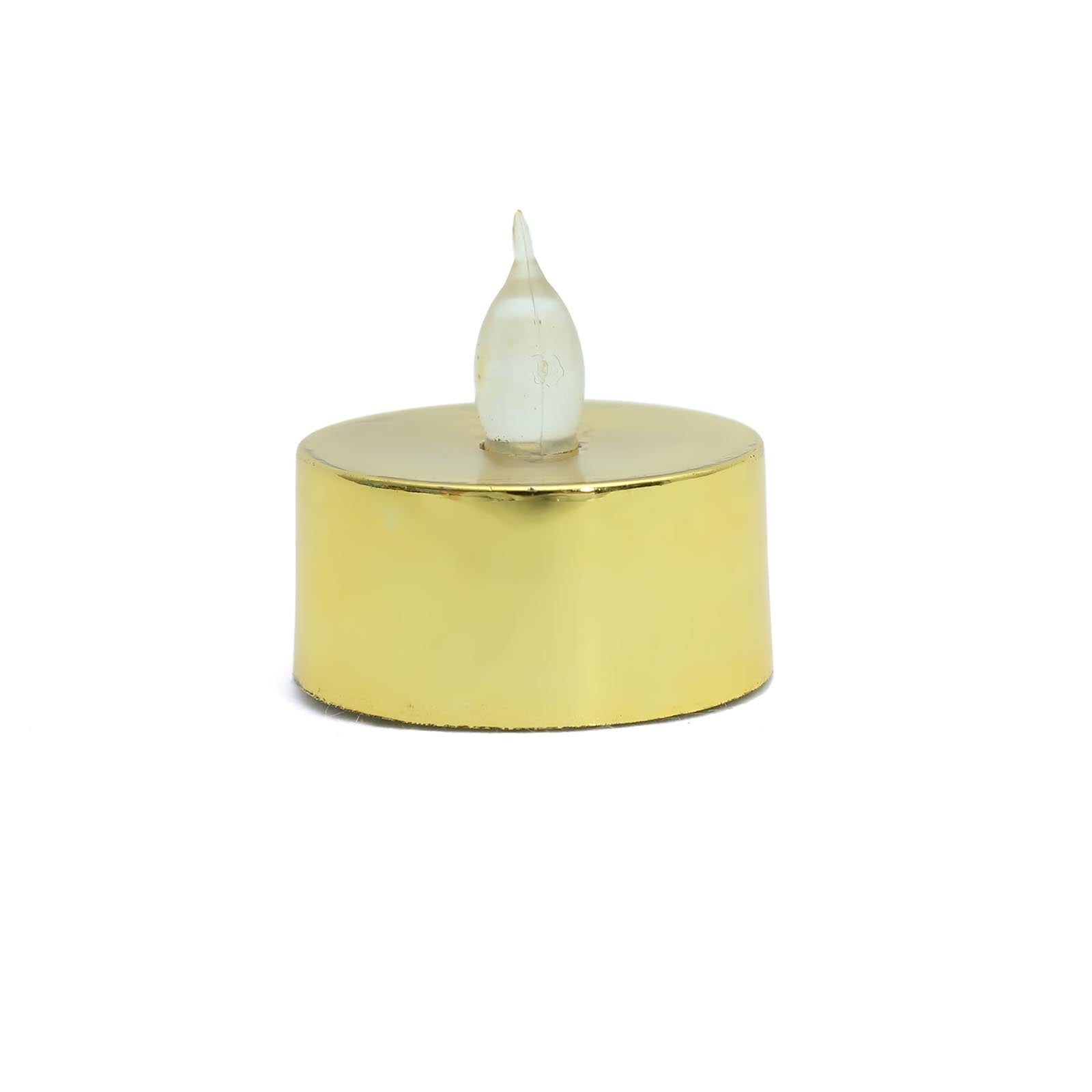 12-Pack LED Tealight Candles Metallic Gold Design - Reusable Flameless Battery Operated Lights