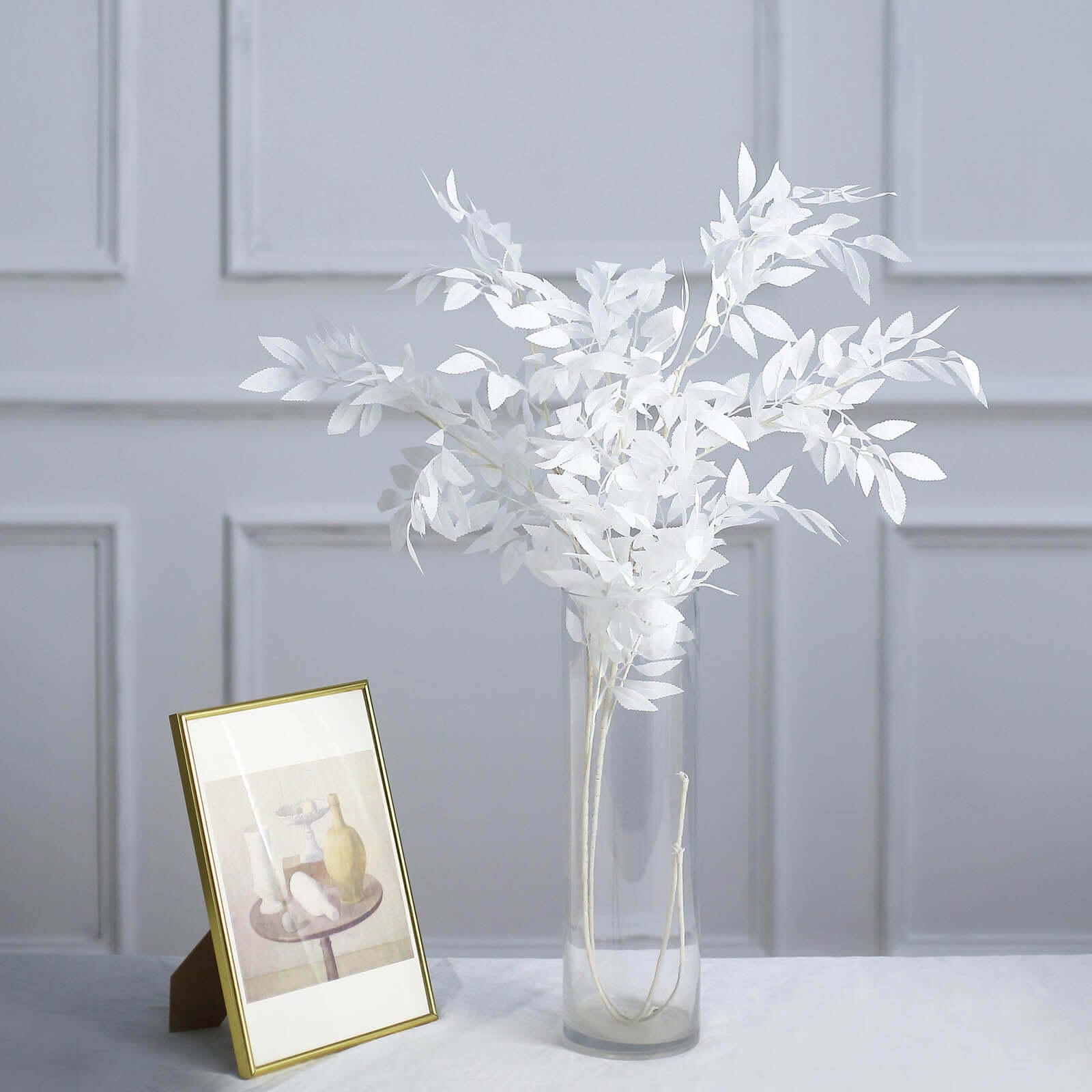 2 Bushes 42 Tall White Artificial Silk Beech Leaf Branches, Faux Plant Stem Vase Fillers