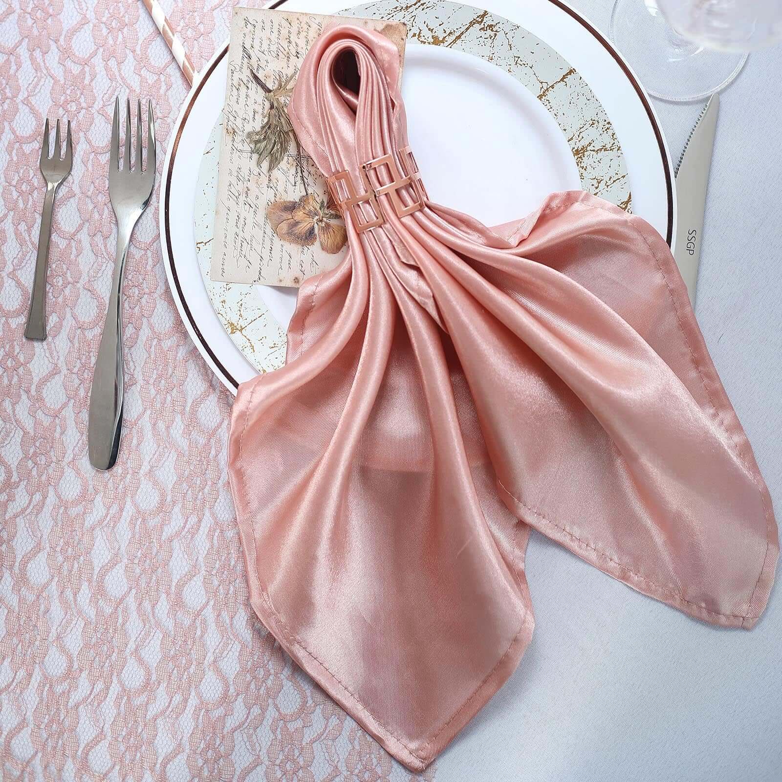 5 Pack Satin 20x20 Napkins Dusty Rose - Luxurious Shine & Smooth Dinner Napkins