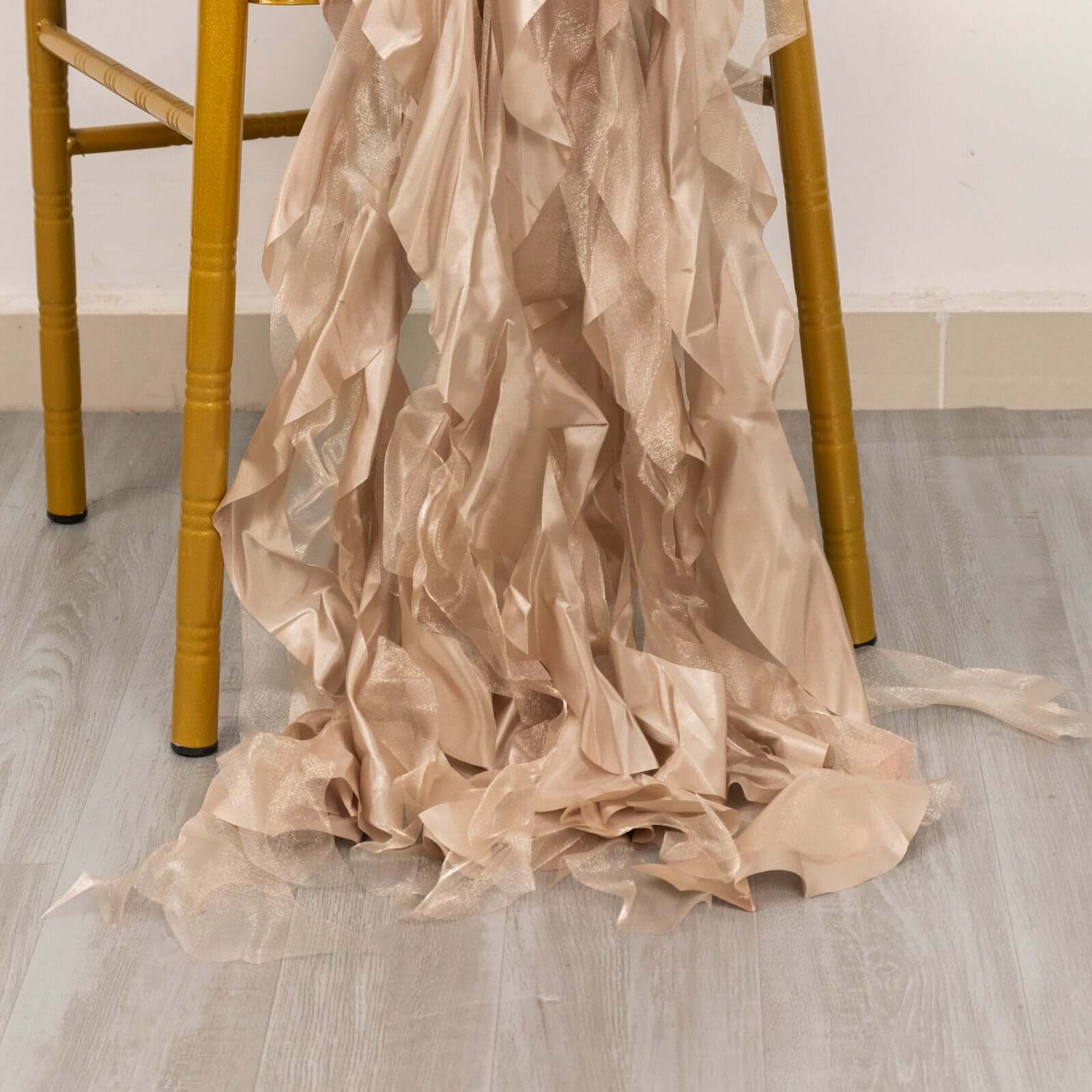 5 Pack Chiffon Satin Chair Sashes Nude - Easy to Install Ruffled Curly Willow