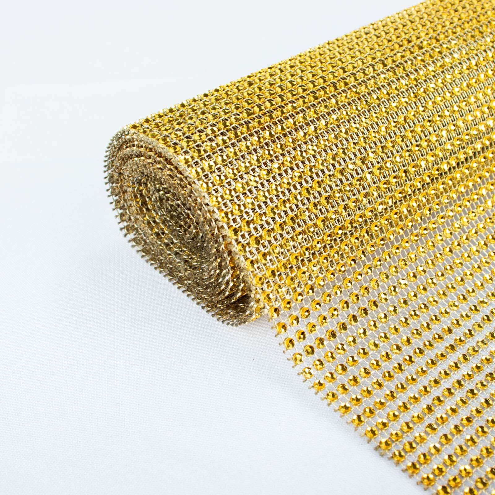 Crystal Rhinestone 10x108 Table Runner Gold - Luxe Shiny Diamond Mesh Bling Table Runner Roll