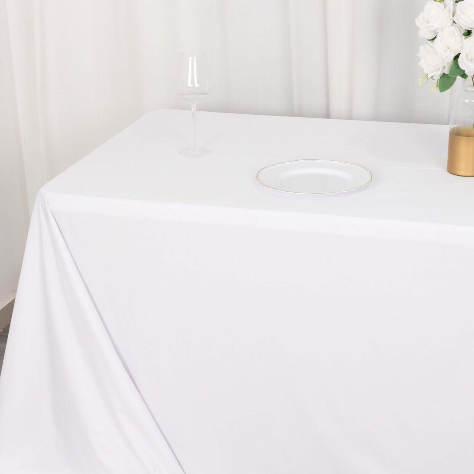 Premium Scuba Rectangular 90x132 Tablecloth White - Wrinkle Free, Stain Resistant & Seamless Table Cover for Weddings and Parties