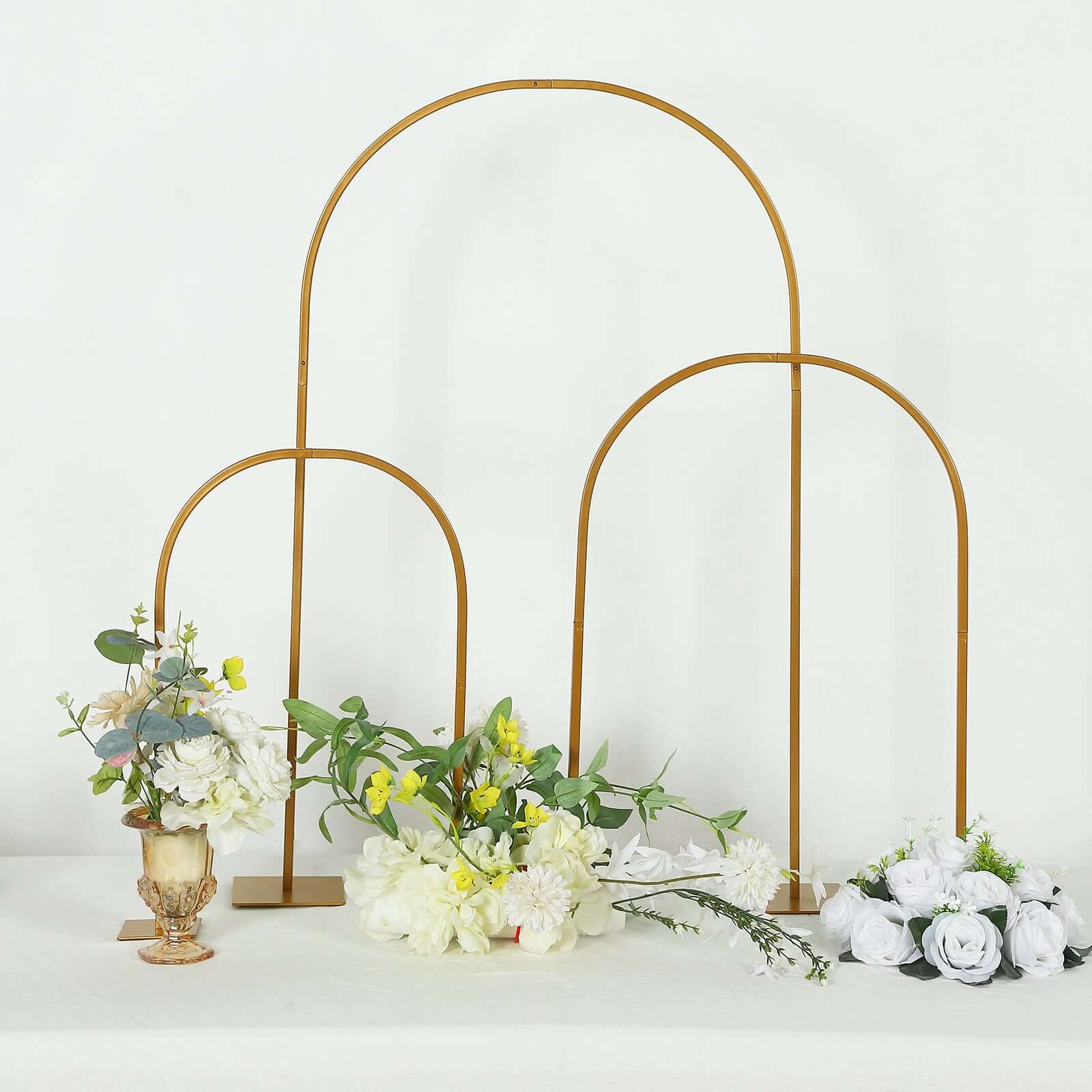 Gold Metal Chiara Arch Table Centerpiece with Rounded Top - Detachable Flower Stand Frame for Weddings 35