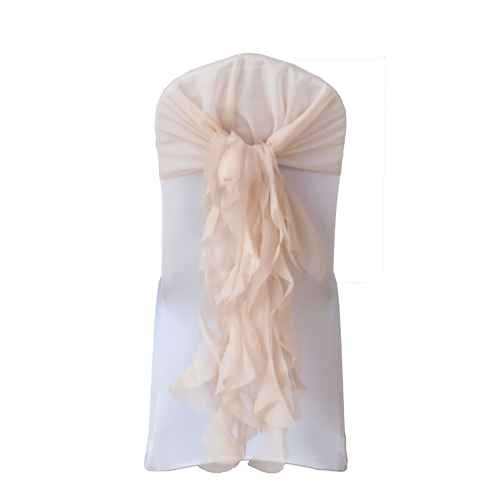 1 Set Chiffon Hoods Chair Sashes with Willow Ruffles Design Nude - Stylish Chair Bow Decor