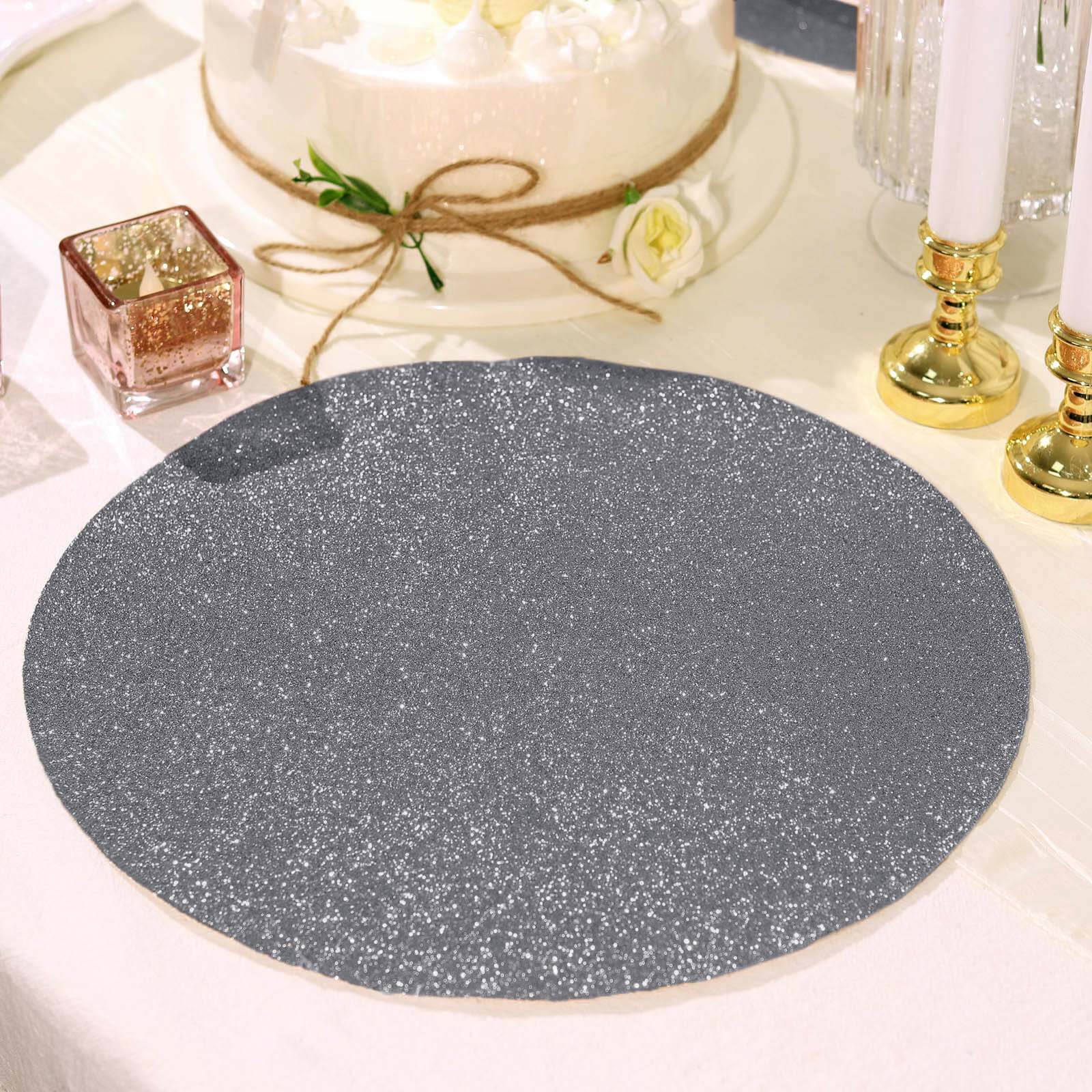 6-Pack Placemats Glitter Design Charcoal Gray Sparkle Round - Non-Slip Decorative Dining Table Mats 13