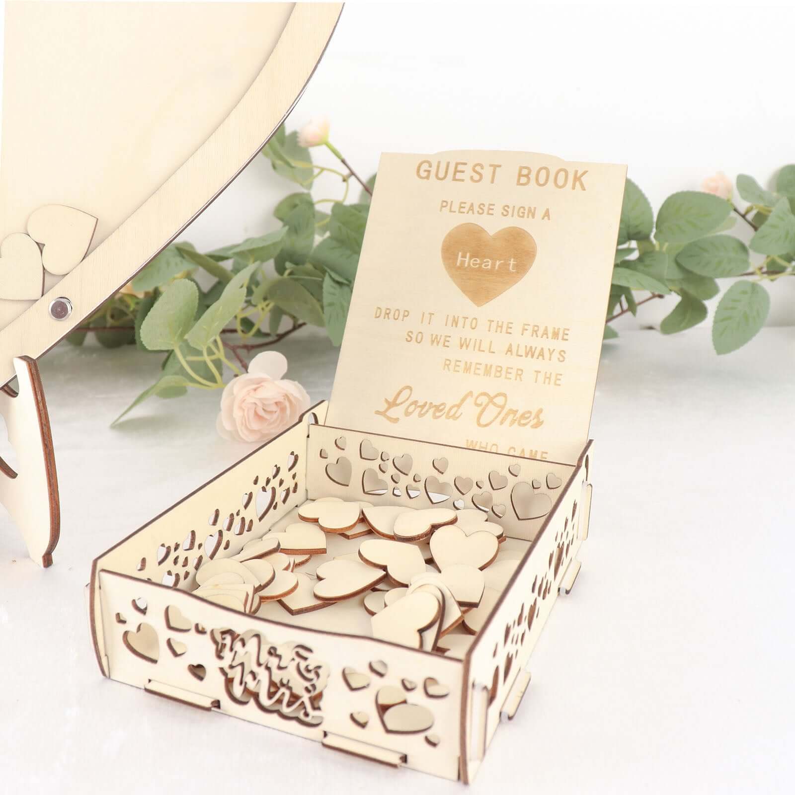 13 Wooden Heart Drop Top Frame Wedding Guest Book Alternative, Rustic Sign Display Stand