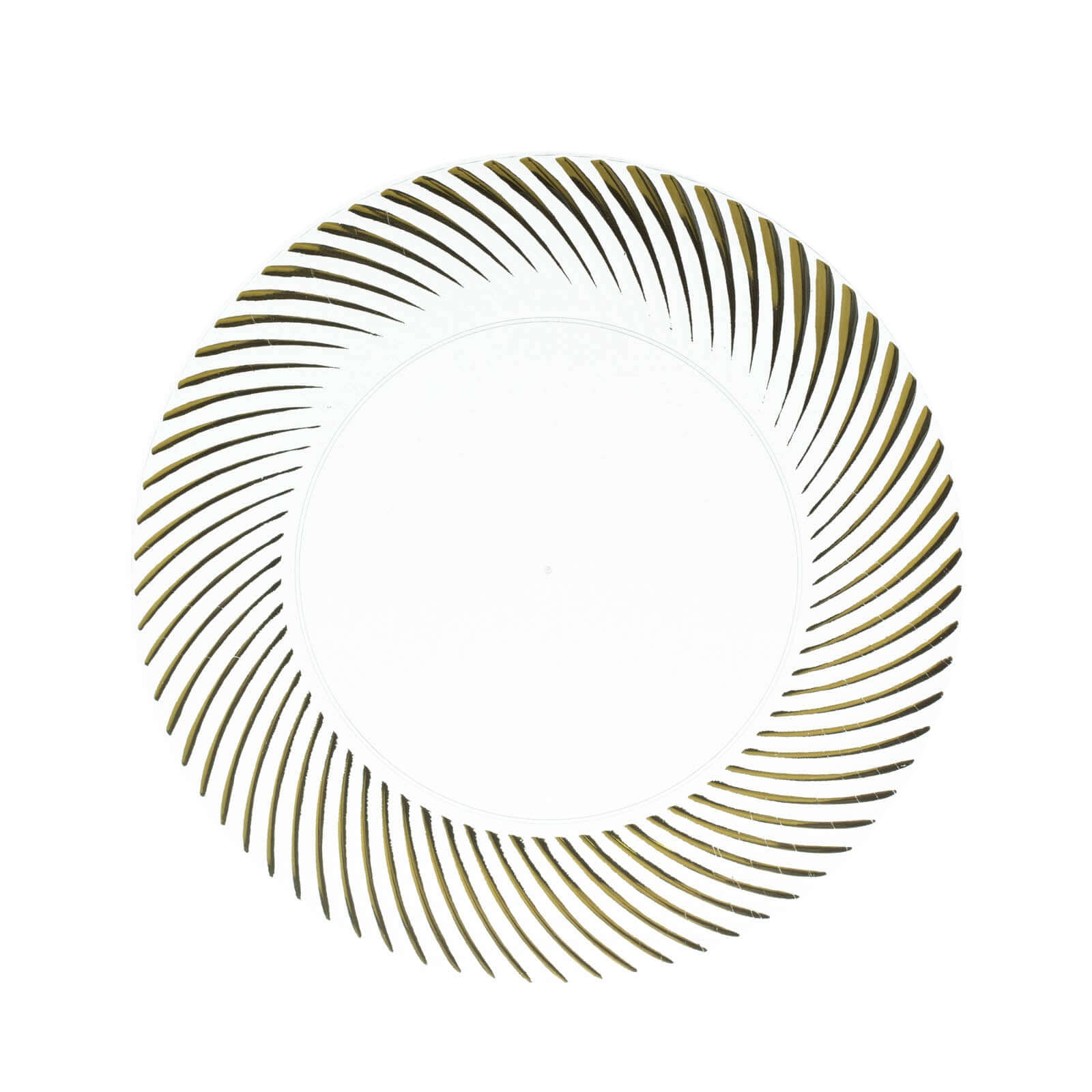 10-Pack Plastic 7 Round Dessert Plates in Clear with Gold Swirl Rim - Disposable Salad Plates