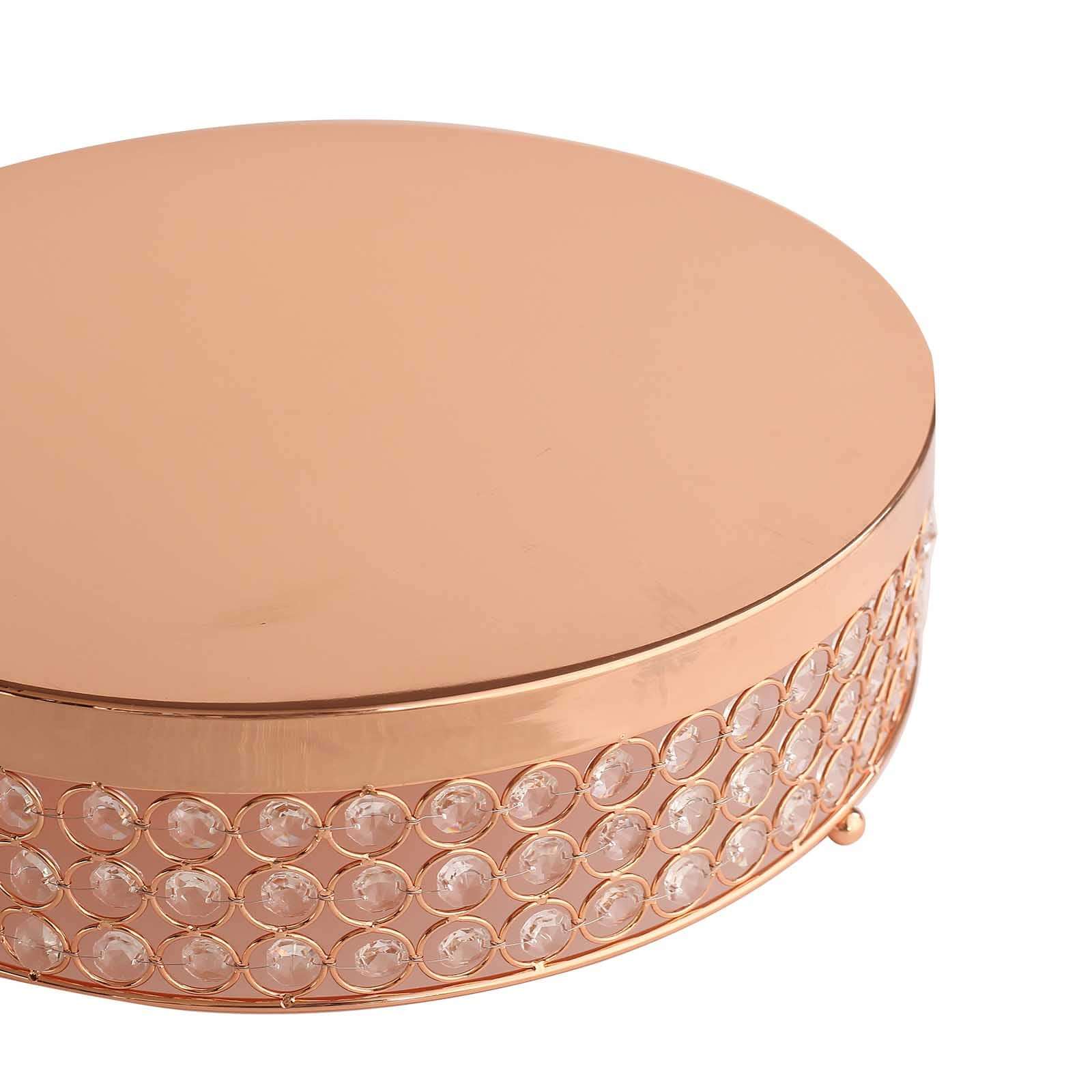 Metal Cake Stand Pedestal Crystal Beaded Design Rose Gold - Cupcake Display and Dessert Riser 16