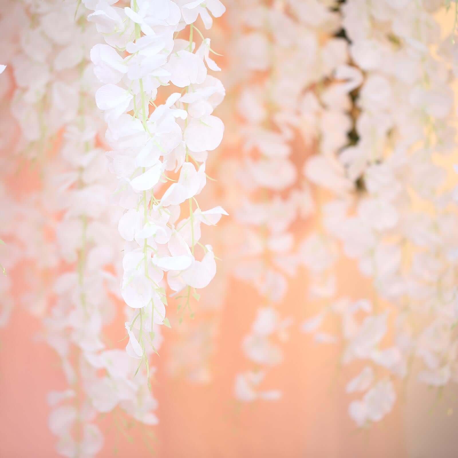 42 Silk Hanging Wisteria Flower Garland Vines in White, Elaborated 5 Full Strands in 1 Bush