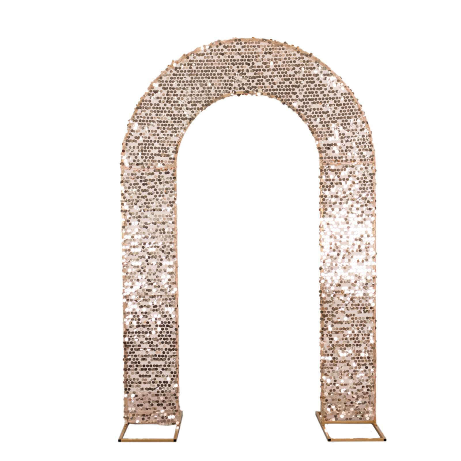 8ft Rose Gold Big Payette Sequin Open Arch Wedding Arch Cover, Sparkly U-Shaped Fitted Backdrop Slipcover