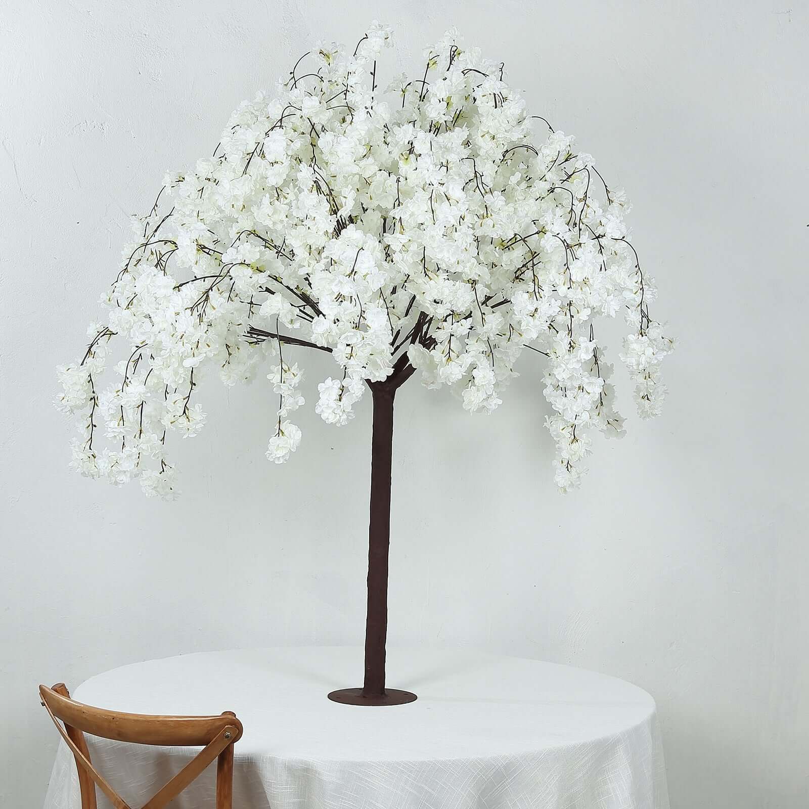 Silk Artificial Cherry Blossom Tree White - Realistic Faux Indoor Sakura Flowers Wishing Tree with Detachable Metal Base for Gardens Parties & Receptions 5ft