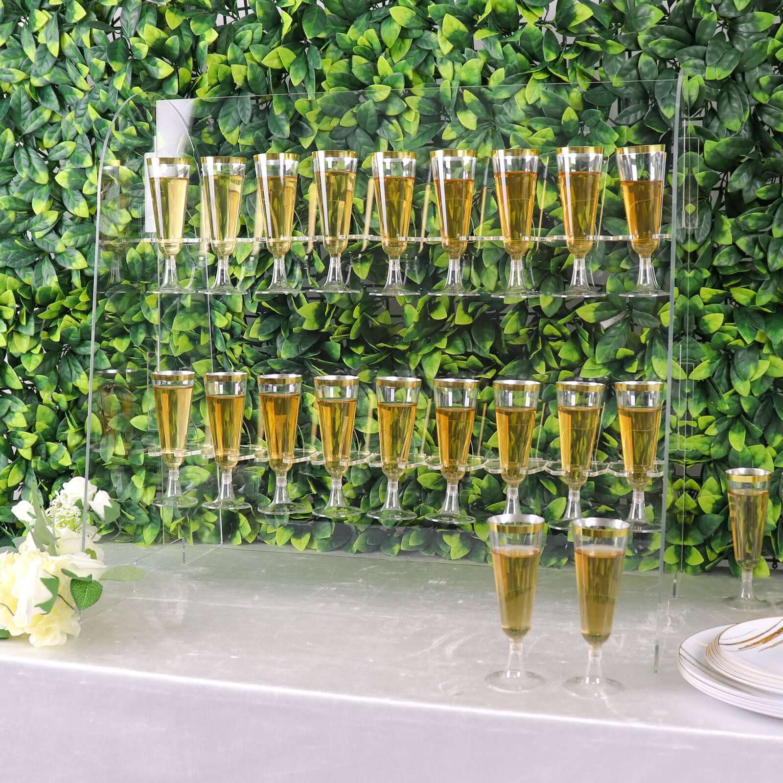 2-Tier Acrylic Champagne Glass Holder Display Stand Table Top Clear - Modern Stemware Rack Cocktail Drink Holder with 18 Hooks for Events & DIY Bars 25