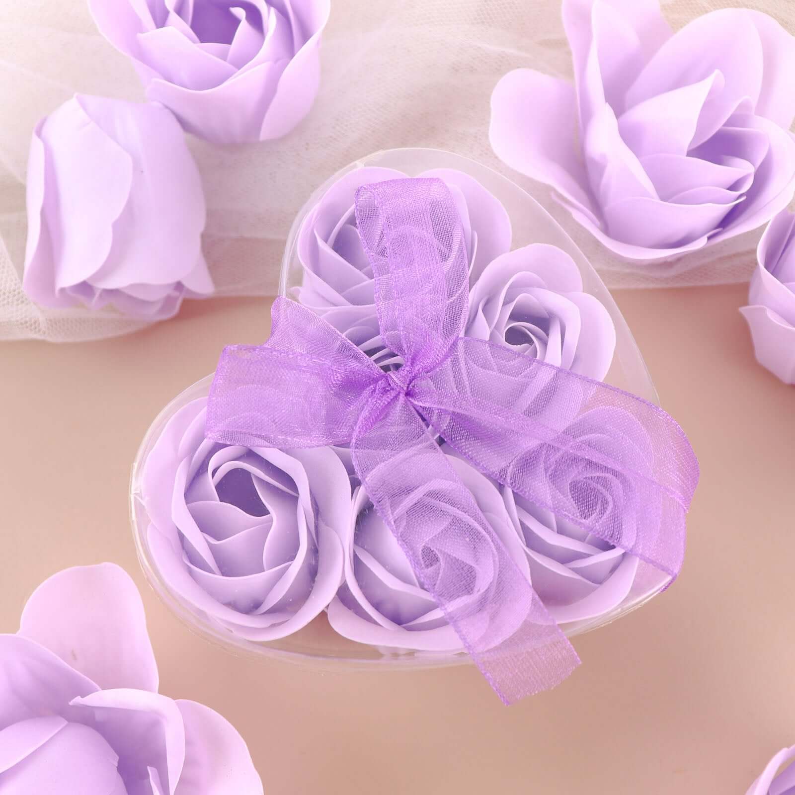 6 Pcs Lavender Lilac Scented Rose Soap Heart Shaped Party Favors With Gift Box And Ribbon