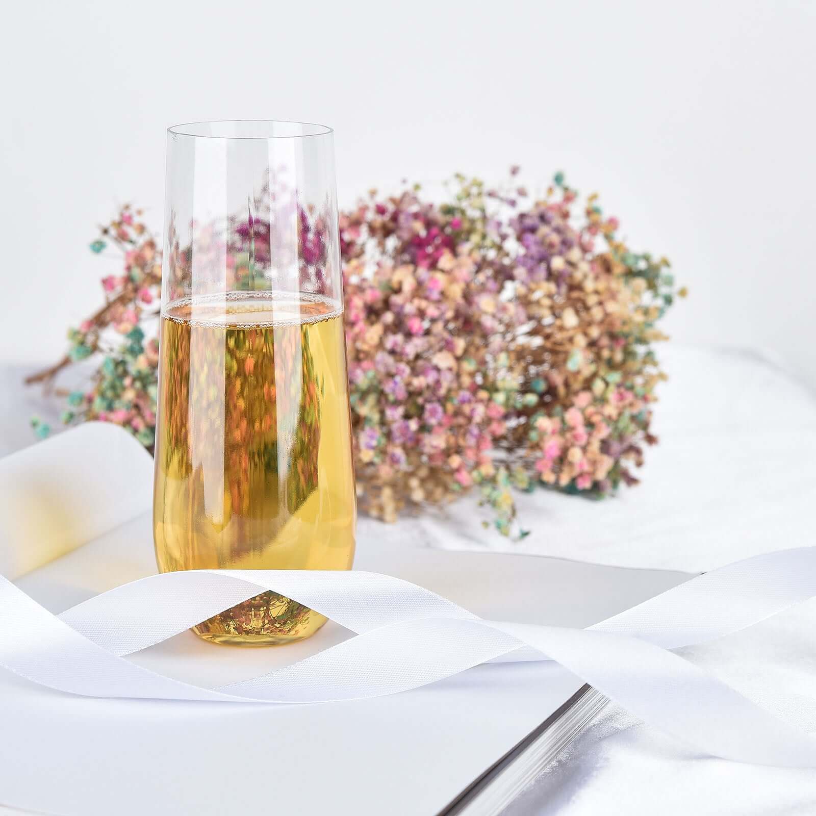 6-Pack Plastic Stemless Glasses Clear Champagne Flute Design - Reusable for Champagne 9oz