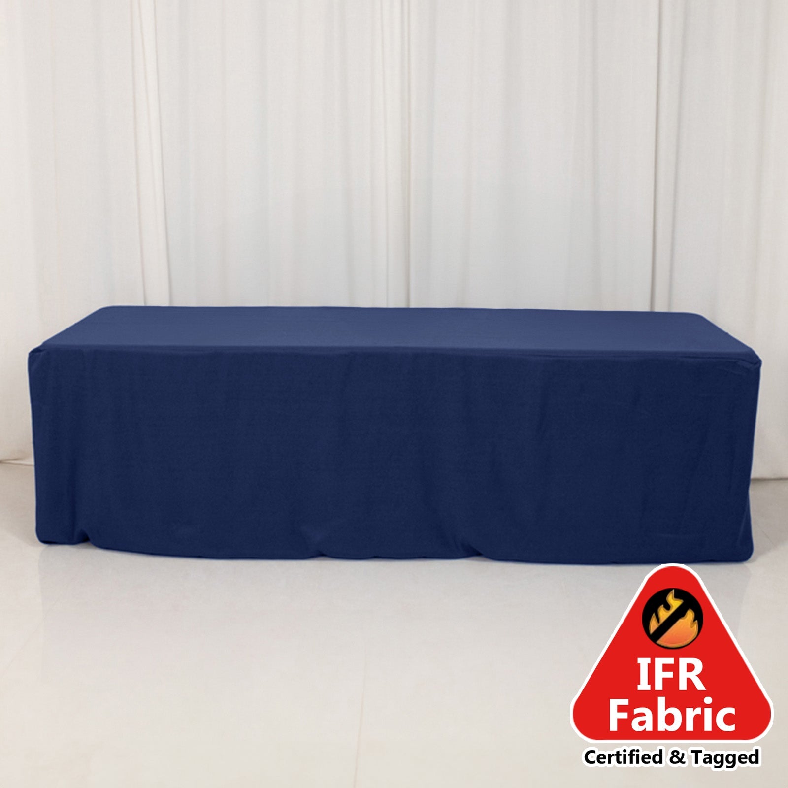 Fire Retardant Premium Polyester 8ft Rectangular Tablecloth Navy Blue Fitted High-Performance Table Cover