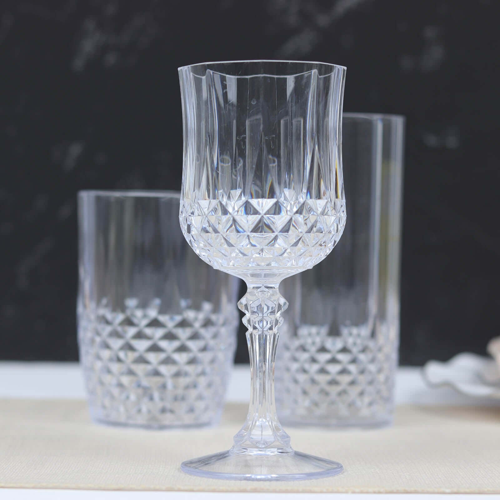 6-Pack Plastic Cocktail Goblets Clear Crystal Cut - Shatterproof Drinkware 8oz