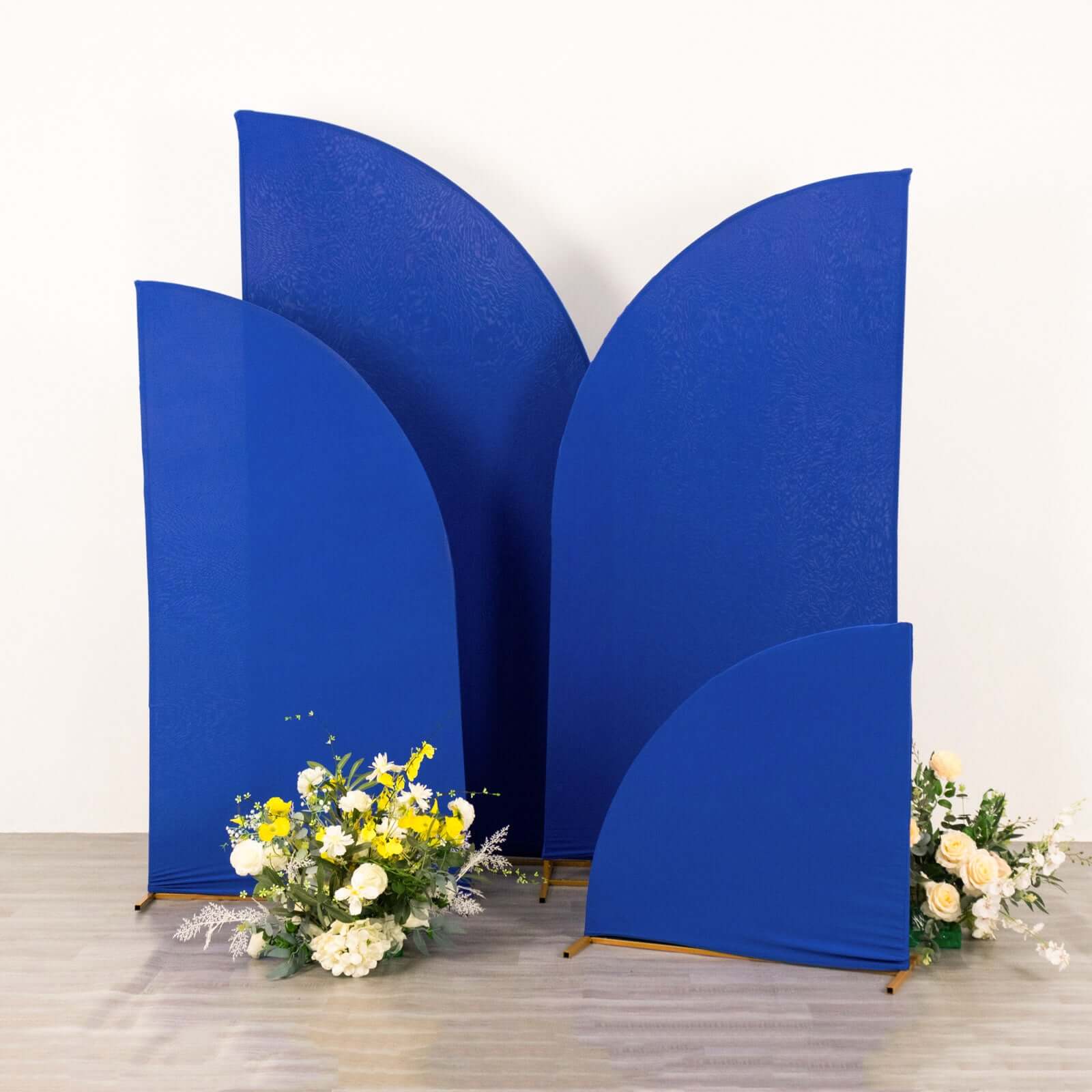 Set of 4 Matte Royal Blue Spandex Half Moon Chiara Backdrop Stand Covers, Custom Fitted Wedding Arch Covers - 2.5ft,5ft,6ft,7ft