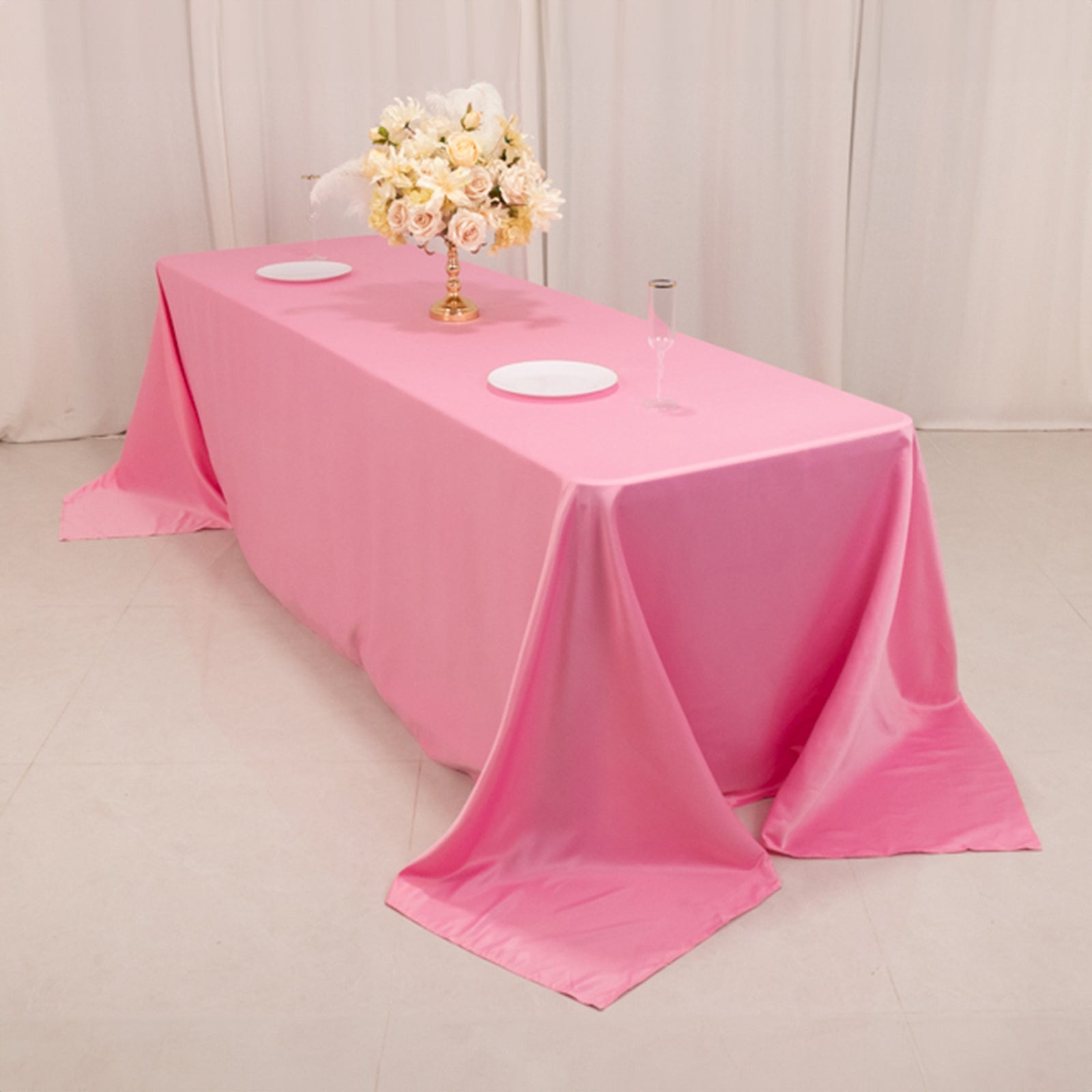 Lamour Satin 90x156 Rectangle Tablecloth Pink - Luxurious, Soft Seamless Table Cover