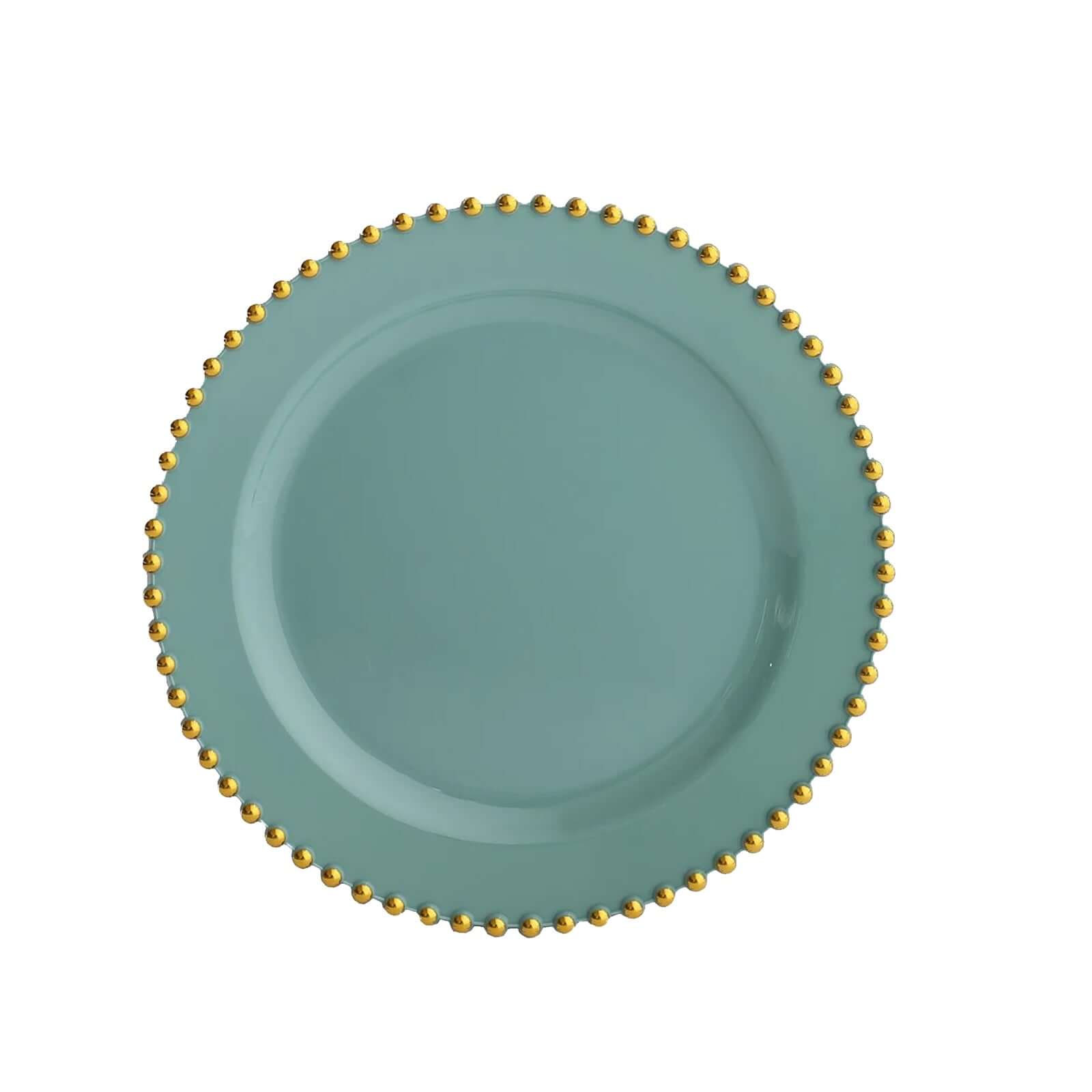 10-Pack Plastic 8 Round Appetizer Dessert Plates in Dusty Sage Green with Gold Beaded Rim - Disposable Salad Plates