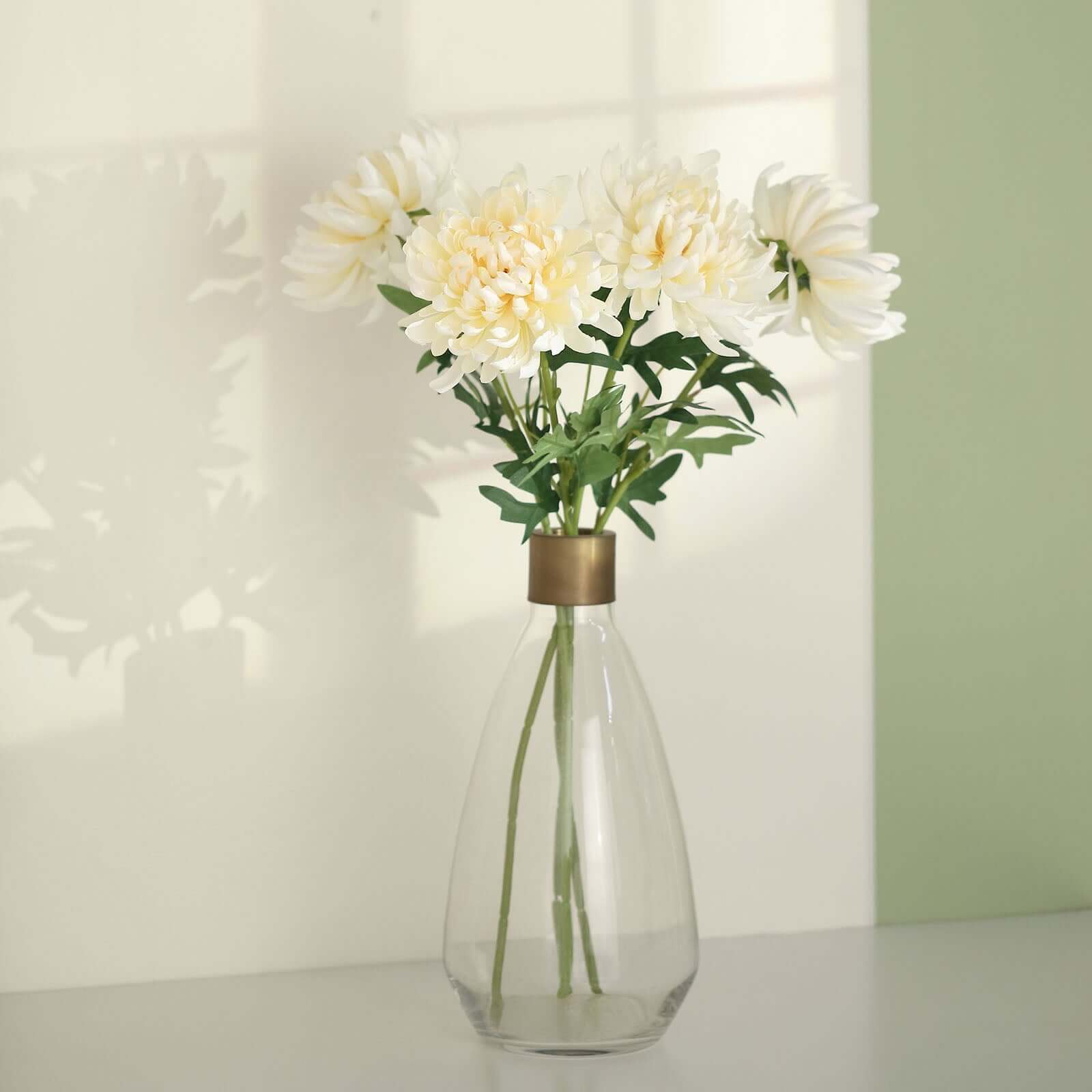 3 Stems Ivory 27 Artificial Silk Chrysanthemum Bouquet Flowers, Large Faux Mum Branches