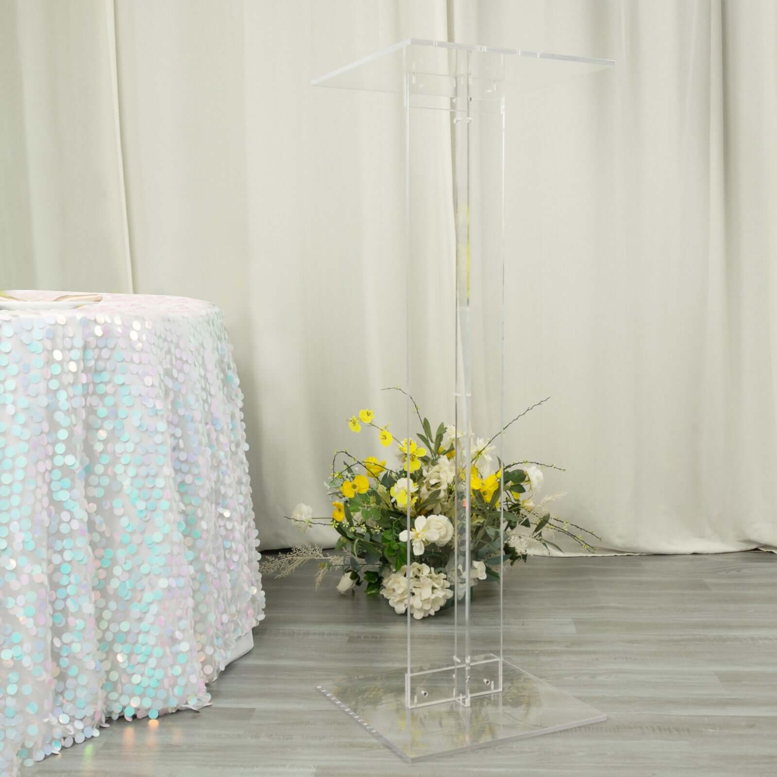 Acrylic Wedding Aisle Display Stand Flower Pedestal with Square Bases Clear - Durable 10mm Thick Centerpiece for Events 46