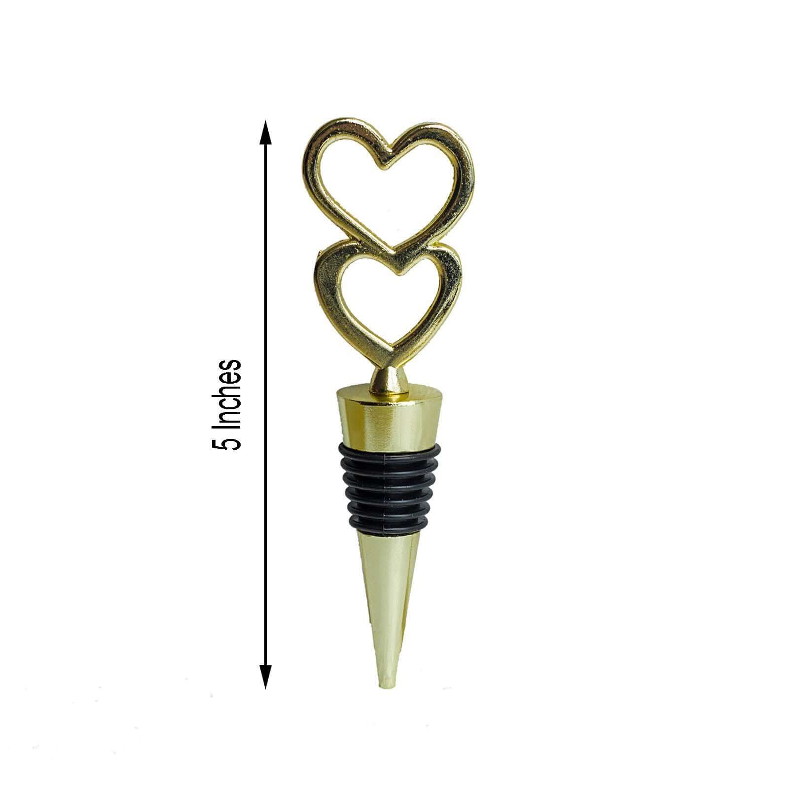 5 Gold Metal Double Heart Wine Bottle Stopper Wedding Party Favors With Velvet Gift Box